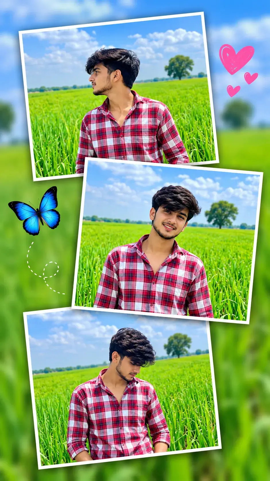 3-Frame Instagram Boy Photo Collage – Vibrant Field Aesthetic 🌿📸