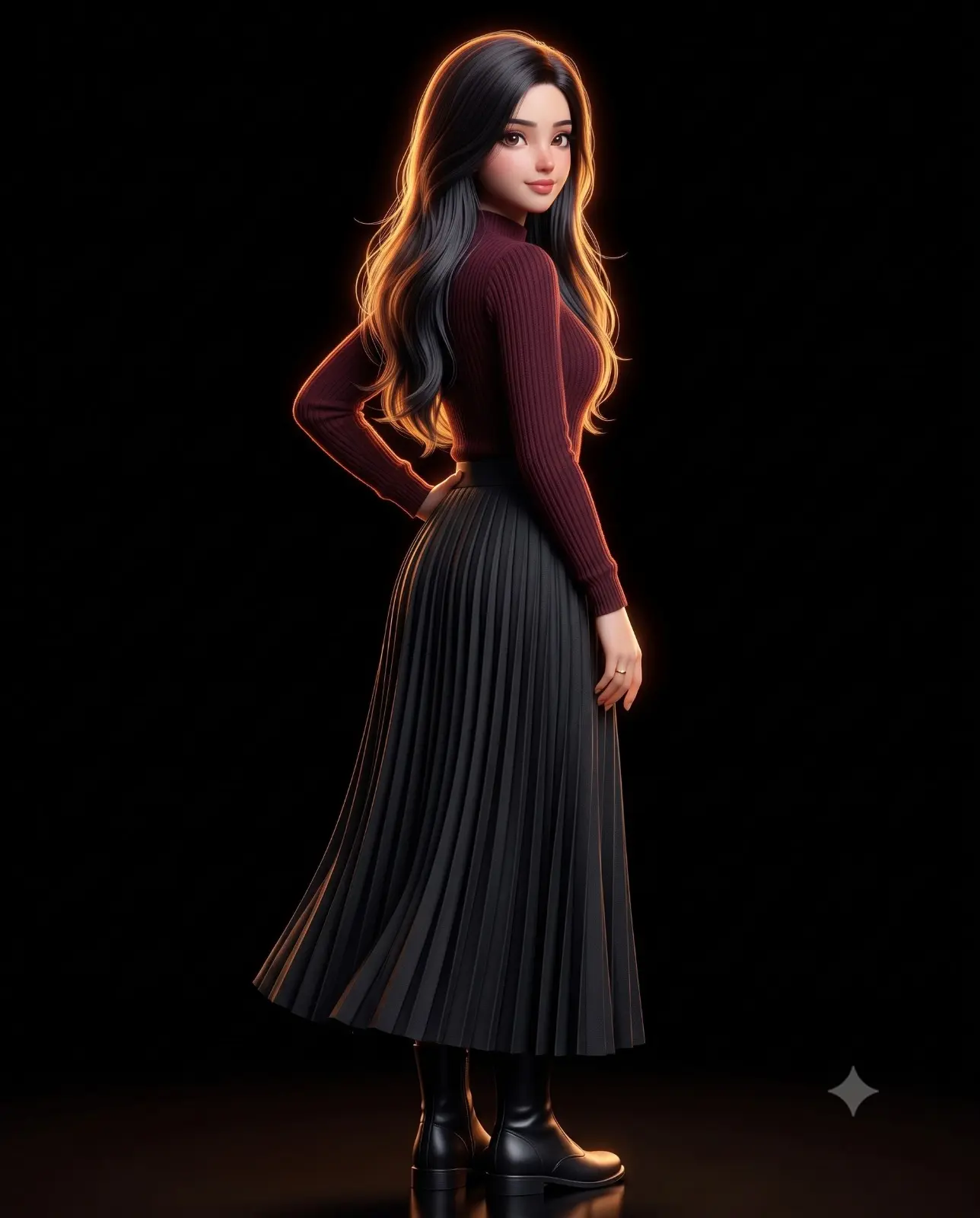 3D Stylized Character Portrait Of A Woman In A Burgundy Sweater
