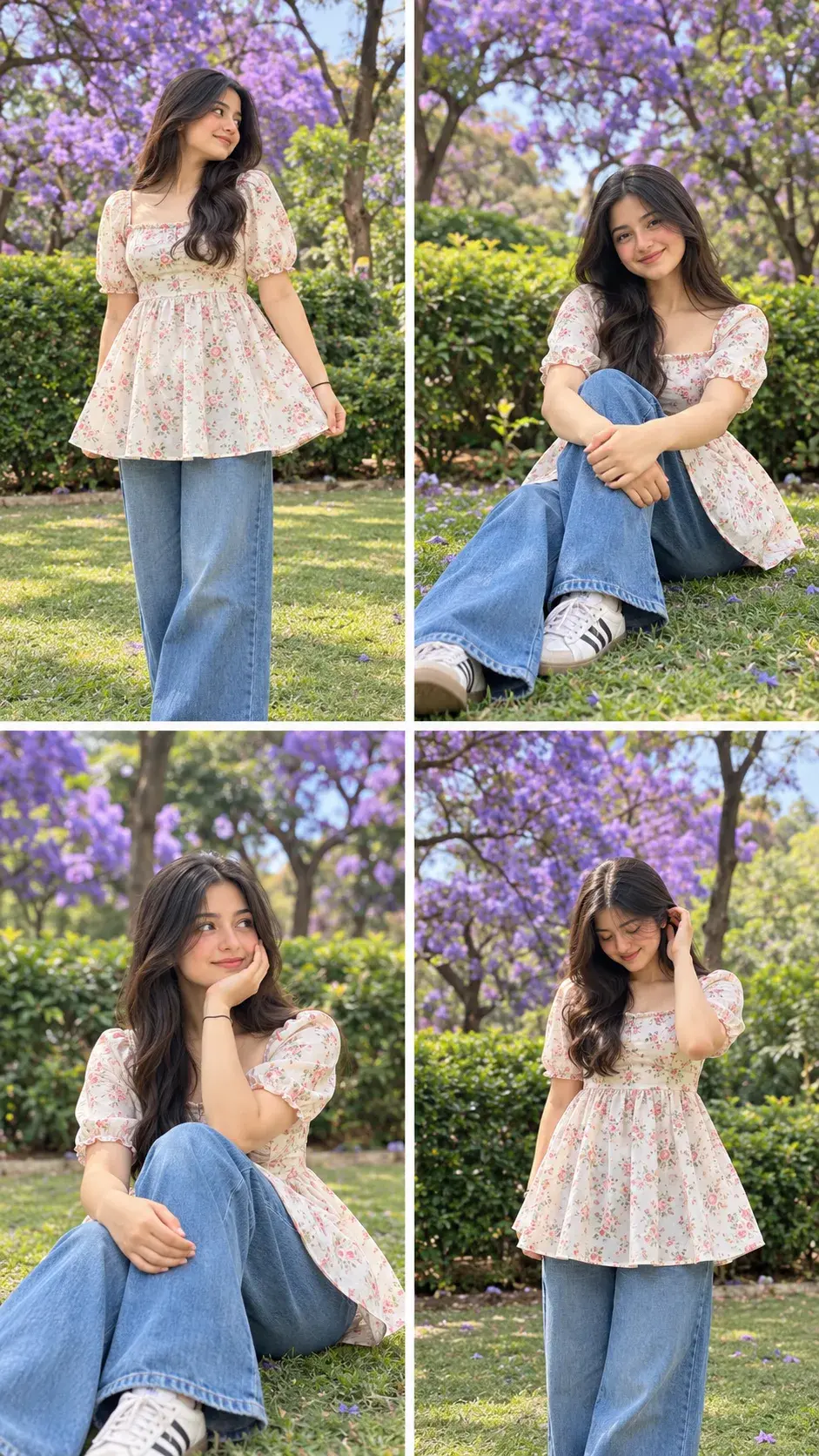 4-Panel Spring Portrait Collage Of A Young Woman In Floral Top 💜