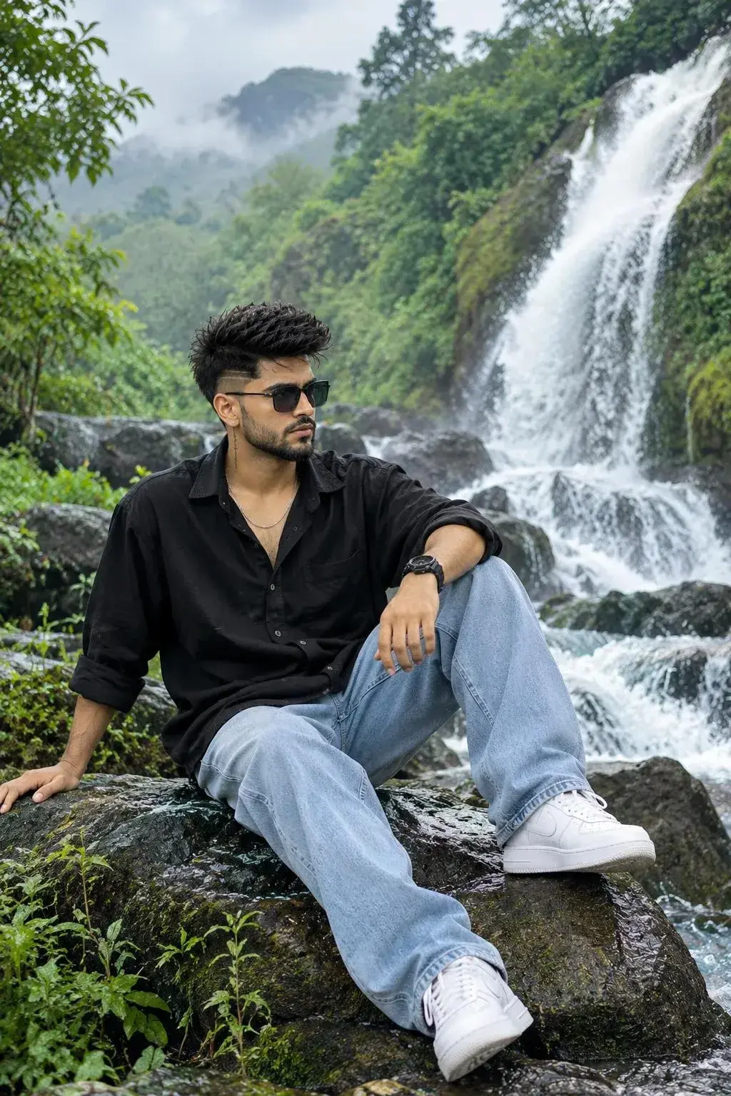 4K Cinematic Waterfall Portrait Prompt