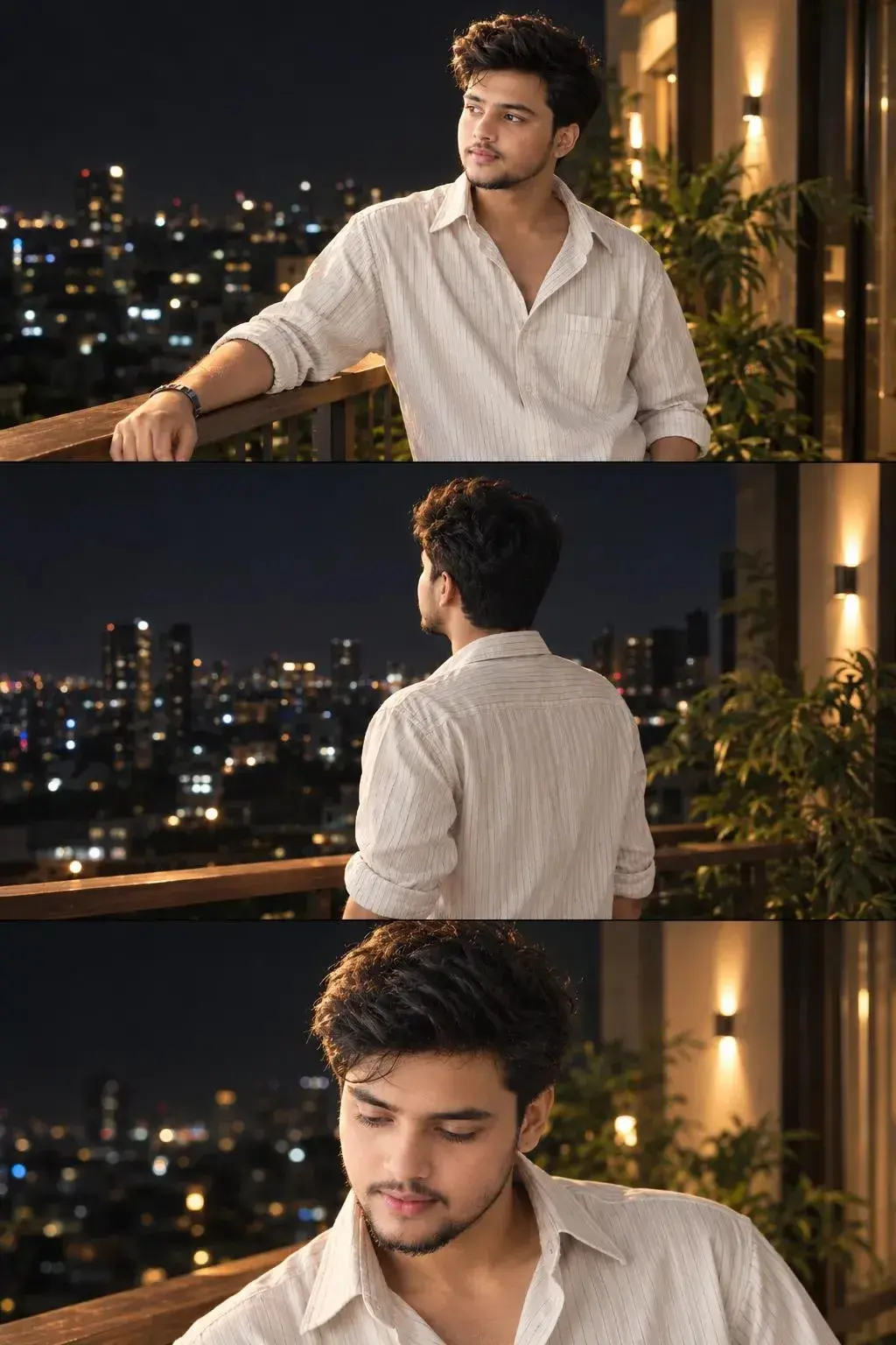 4K Men's Night Portrait Collage Prompt — 3 Frames