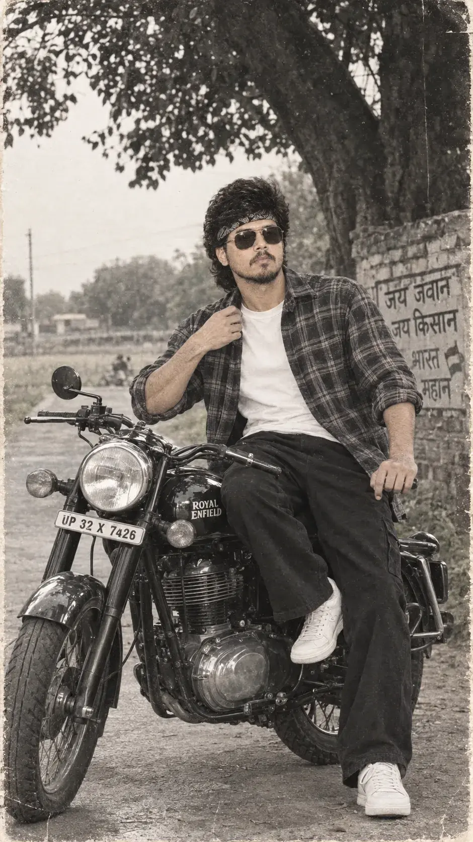 80s Biker Retro Enfield Portrait