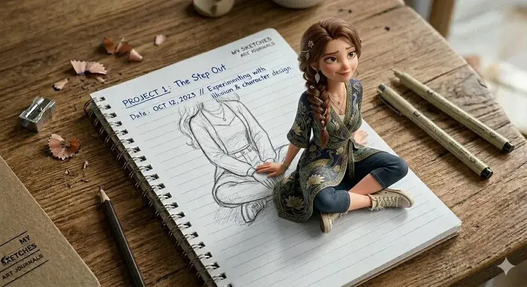 A Creative 3D Illusion Artwork Of A Cute Young Girl Stepping Out Of A Spiral Prompt For A Creative 3D Illusion Artwork O