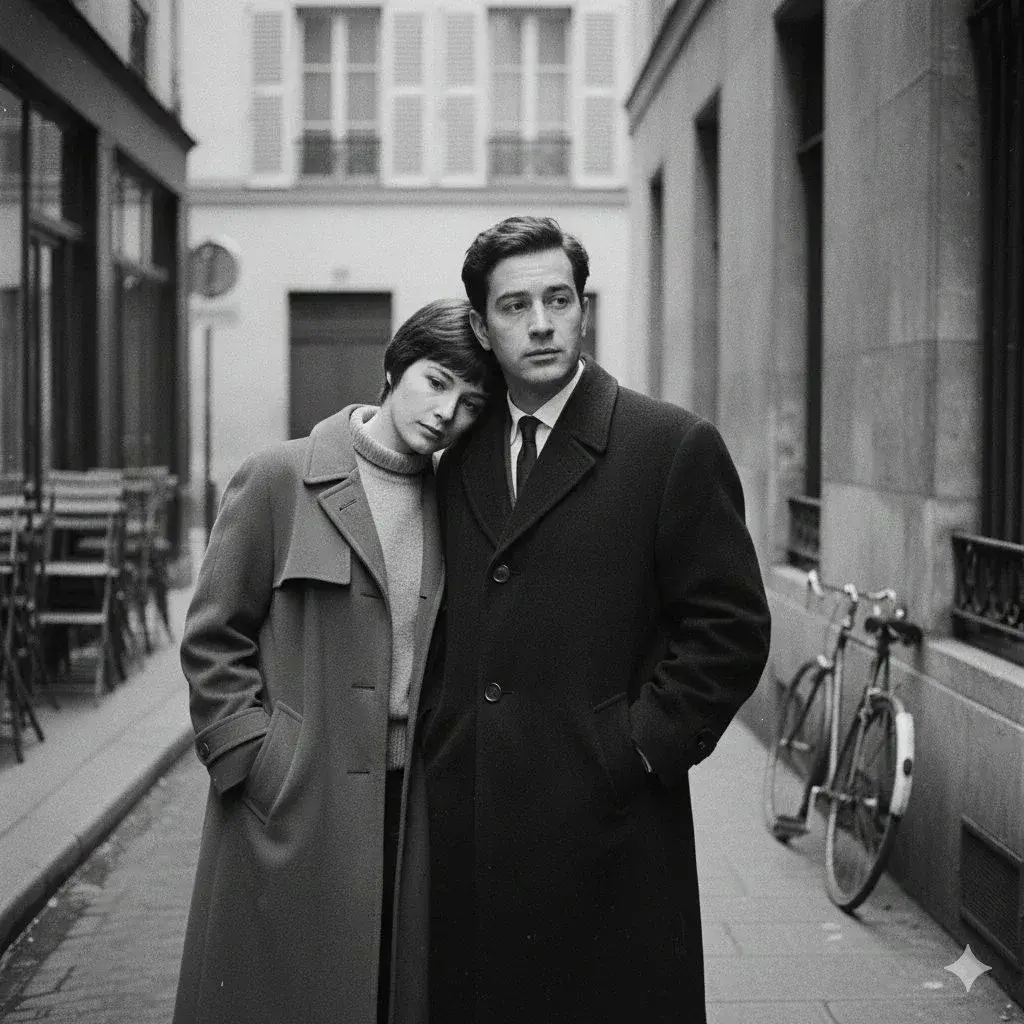 A French New Wave–style Minimalist Lovers Scene, Black And White, 1950s–1960s Prompt For A French New Wave–style Minimal