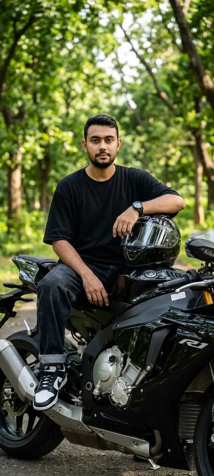 A Man With His R1 On A Forest Path