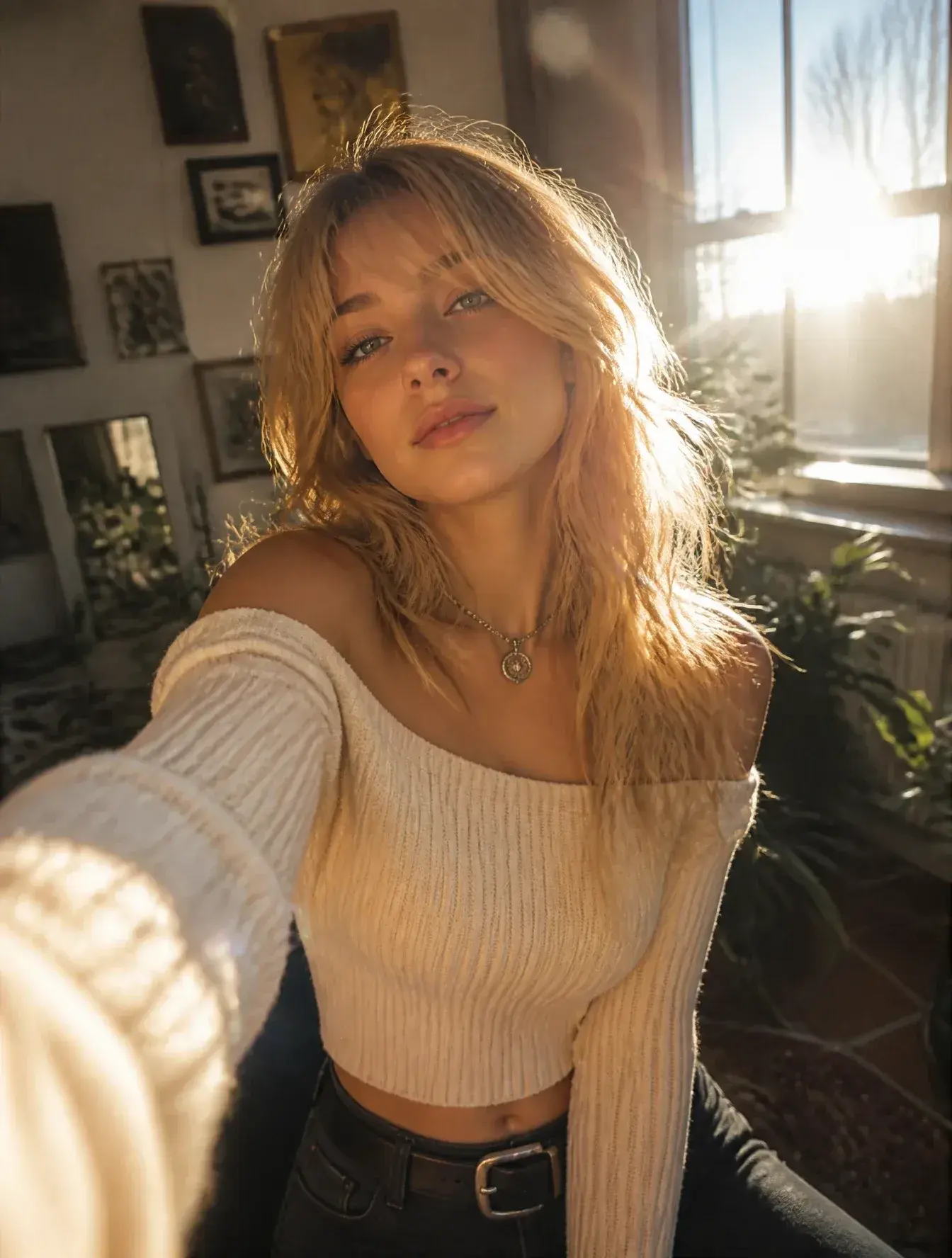 A Realistic, Cinematic Digital Painting Of A Young Russian Woman Taking A Selfie Prompt For A Realistic, Cinematic Digit