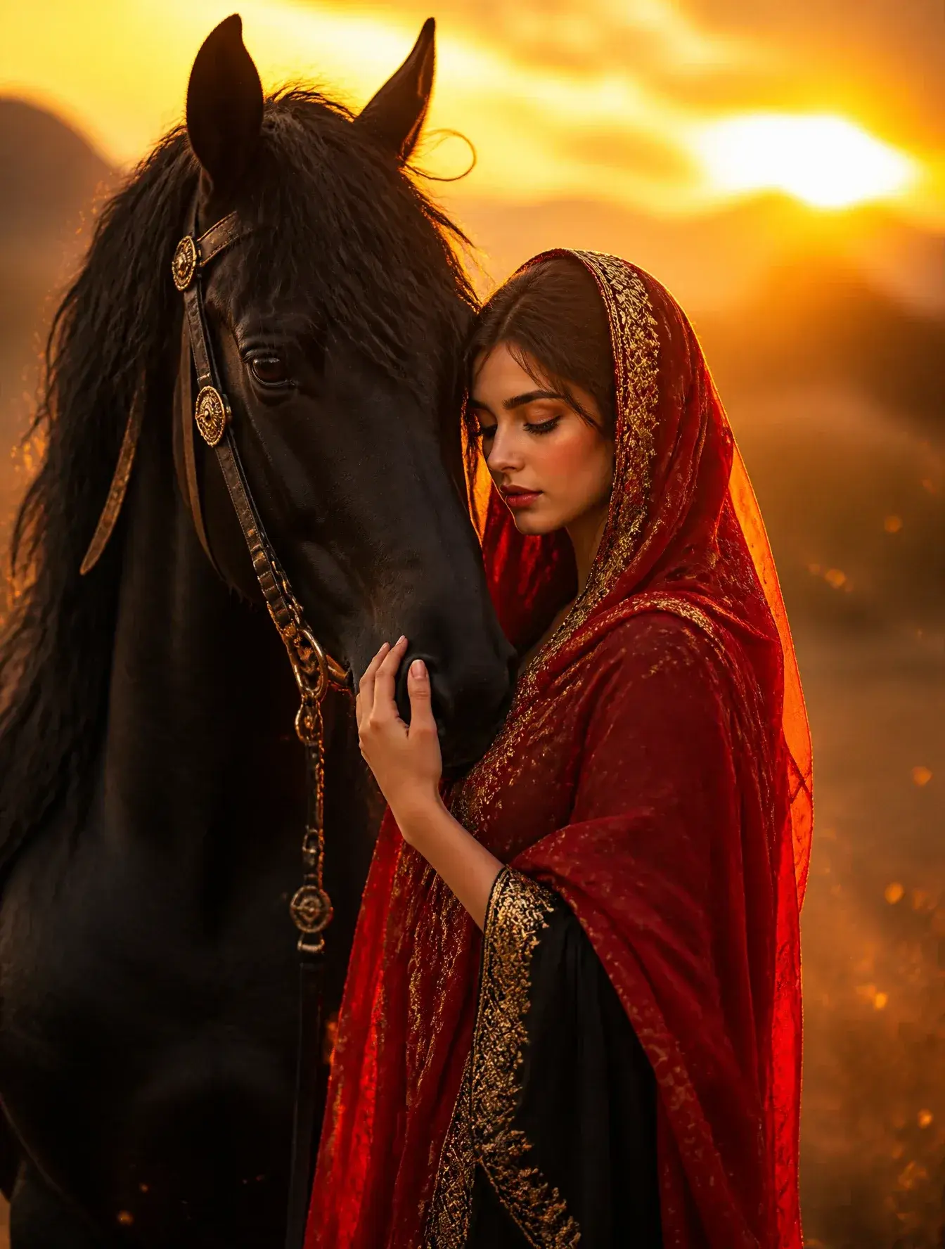 A Stunningly Beautiful Woman With A Delicate Face And Fair Skin Stands In A Field