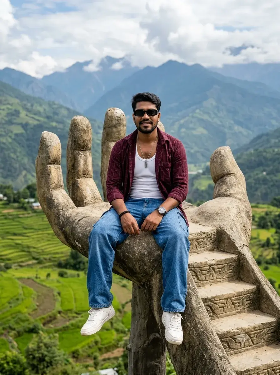 A Young Indian Man With Medium-Fair Skin, Thick, Voluminous,