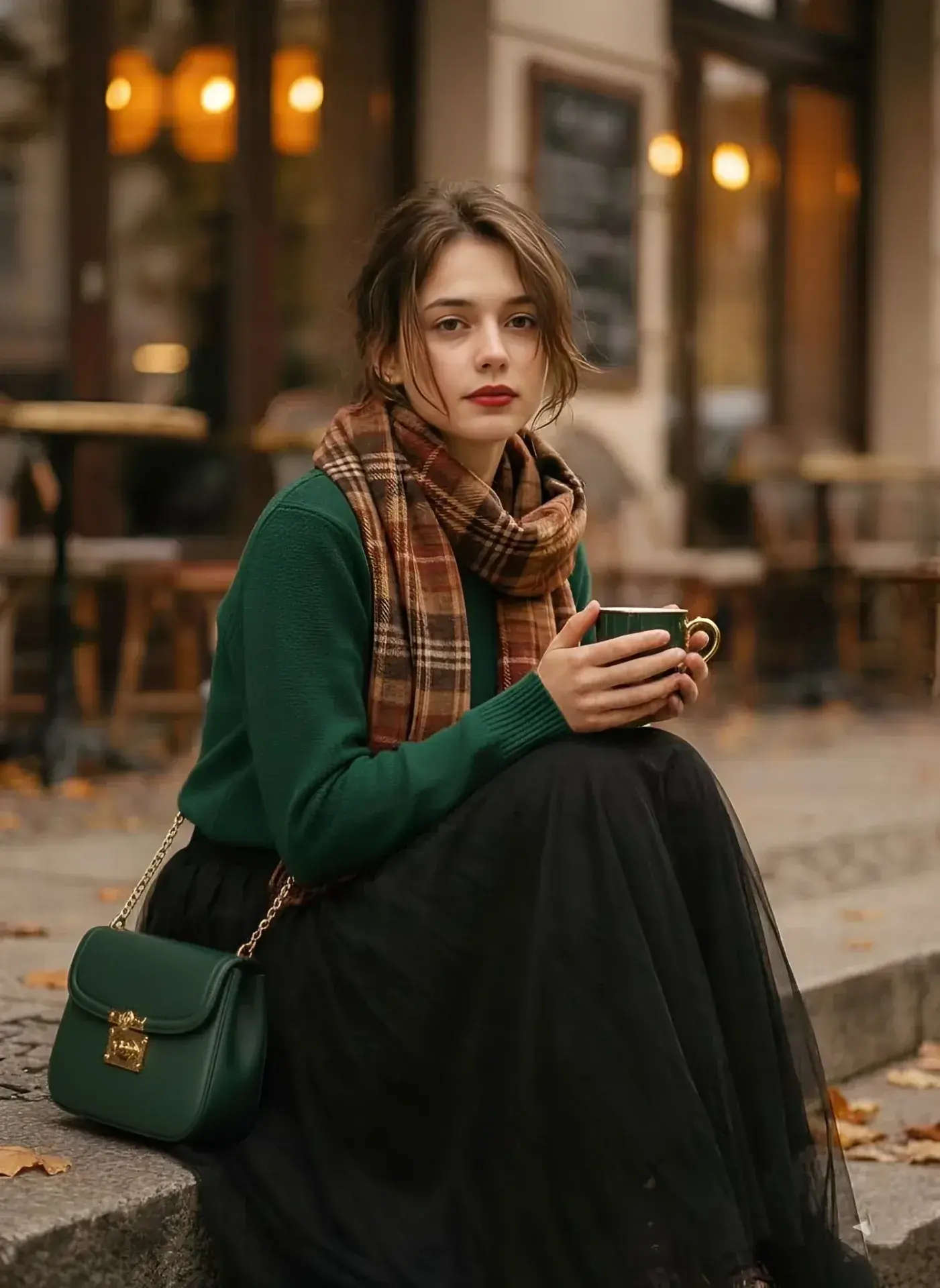 Aesthetic 1970s-Inspired Fashion Portrait Of A Stylish Young Woman Sitting