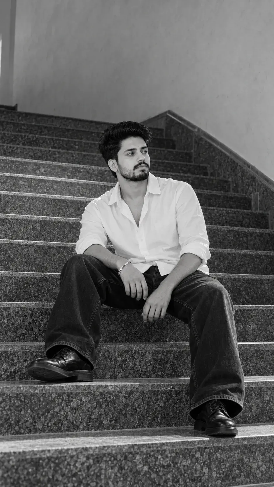 Aesthetic Black And White Stair Portrait