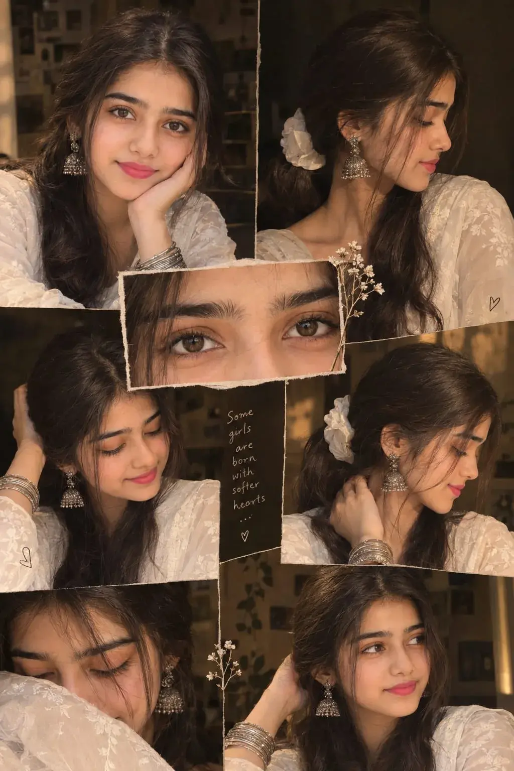 Aesthetic Cinematic Collage Portrait Of A South Asian Girl In Warm Low-Light Photography