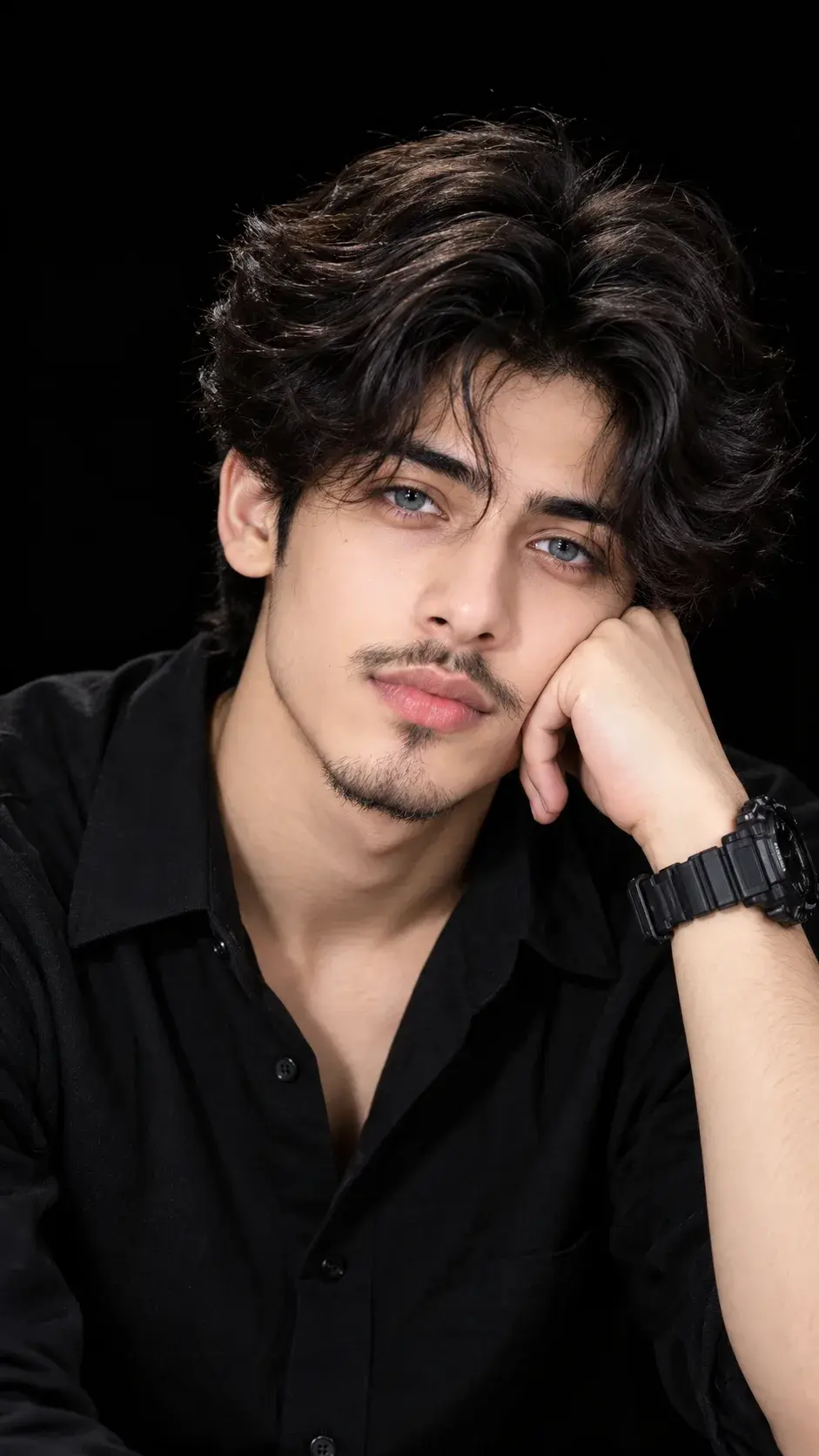Aesthetic E-Boy Portrait Of A Young Man Against A Black Background 🖤