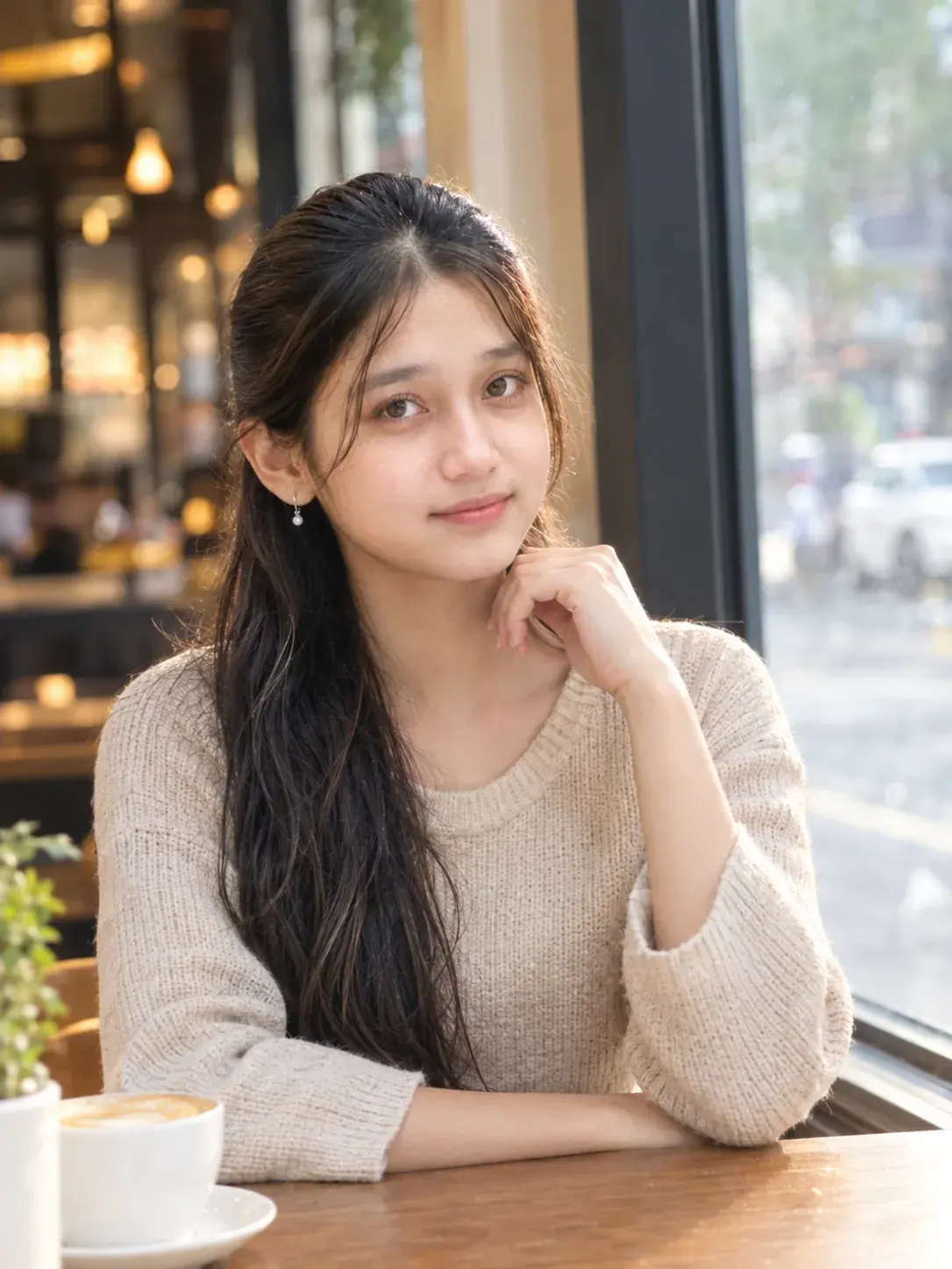 Aesthetic Girl Portrait Soft Cafe Light