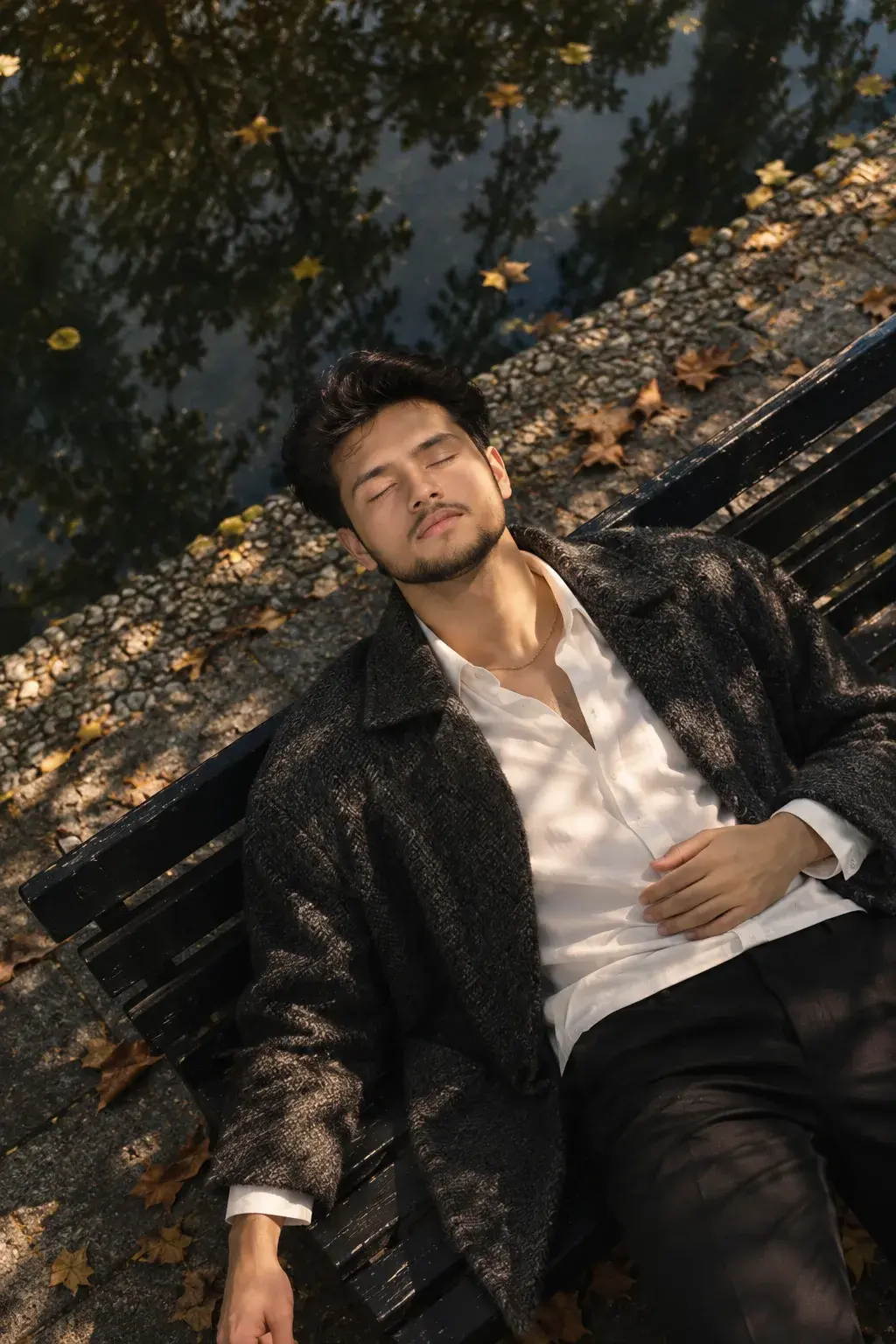 AI Image Prompt — Cinematic Autumn Park Bench Portrait