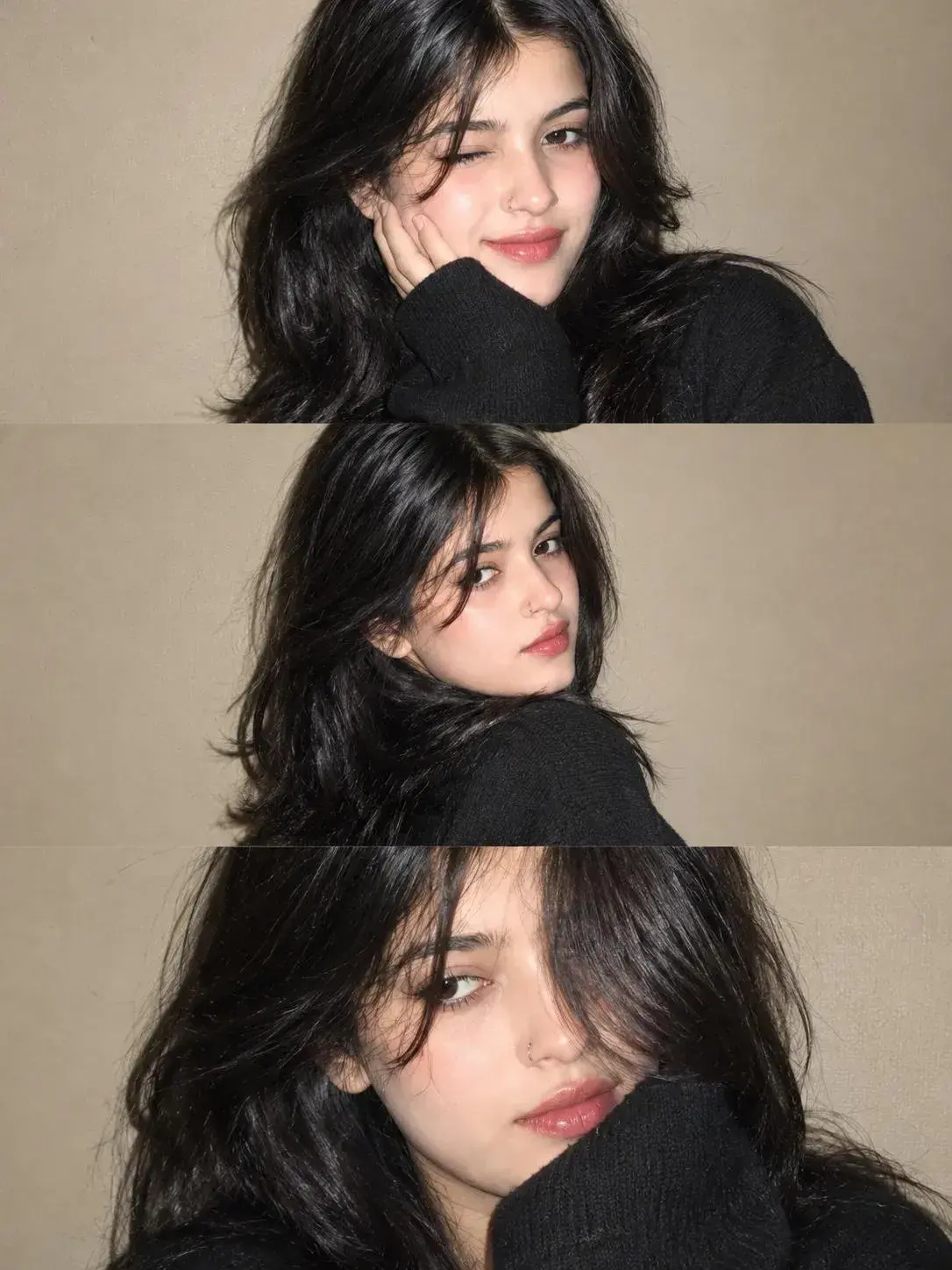 AI Image Prompt — Minimalist Black Sweater Portrait Triptych