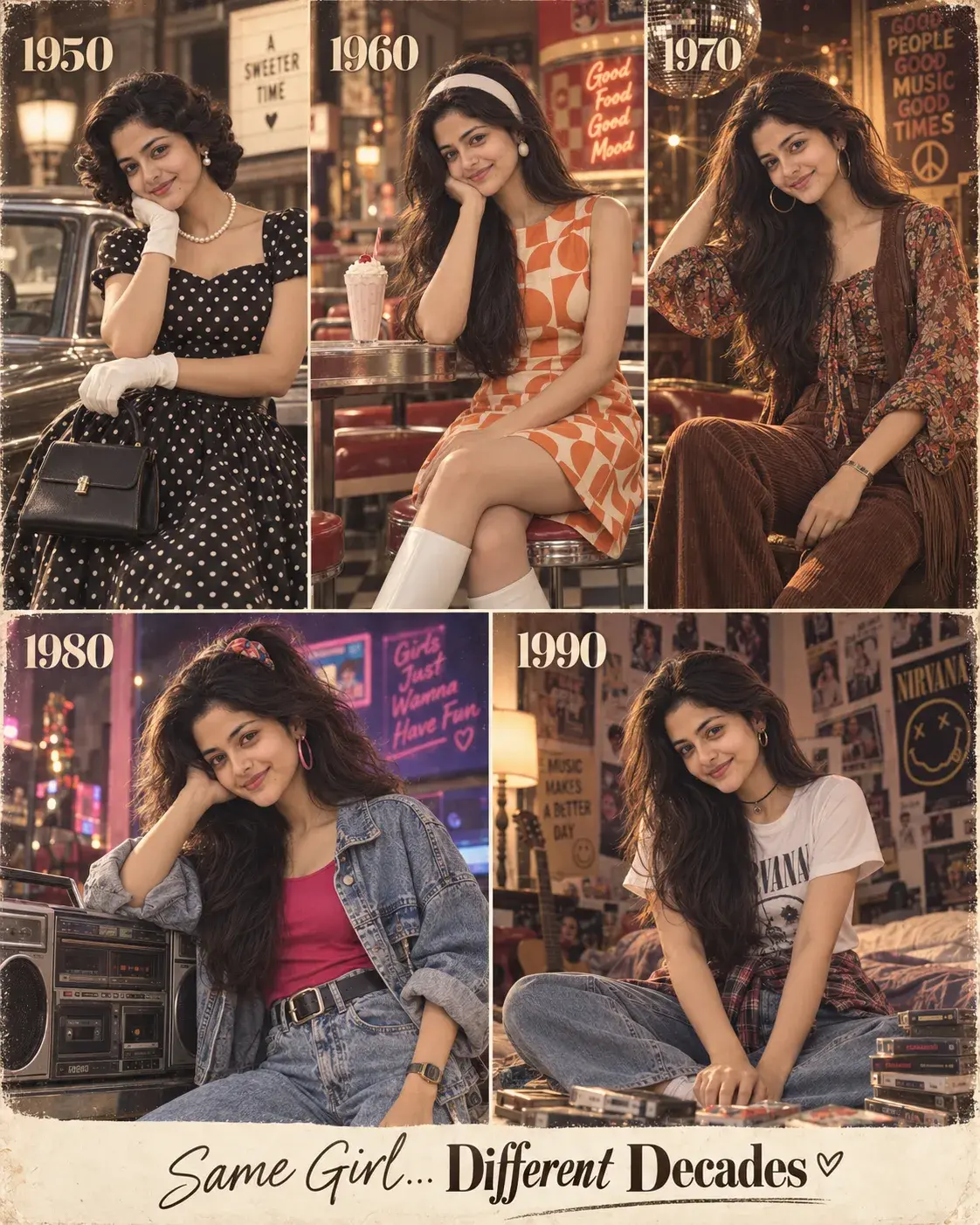 AI Image Prompt — “Same Girl, Different Decades”