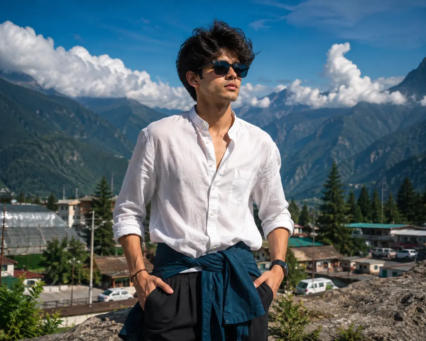 Alpine Horizon — Blue Sky, Mountain Light & Modern Menswear