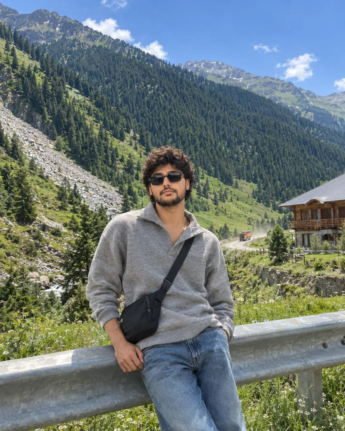 Alpine Roadside Portrait In The Mountains.