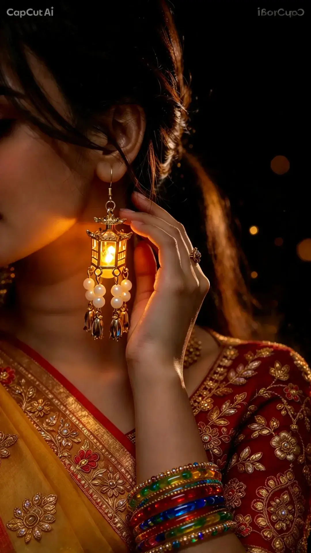 An Ultra-Detailed Cinematic Close-Up Portrait Of A Young South Asian Woman,viral LED Jhumka