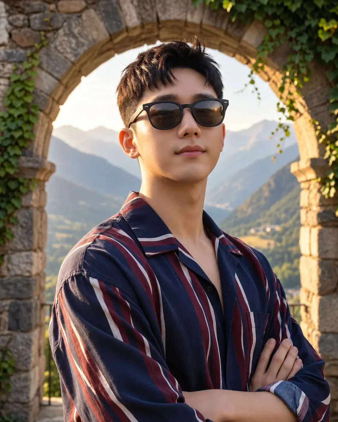 Arched Frame, Striped Shirt