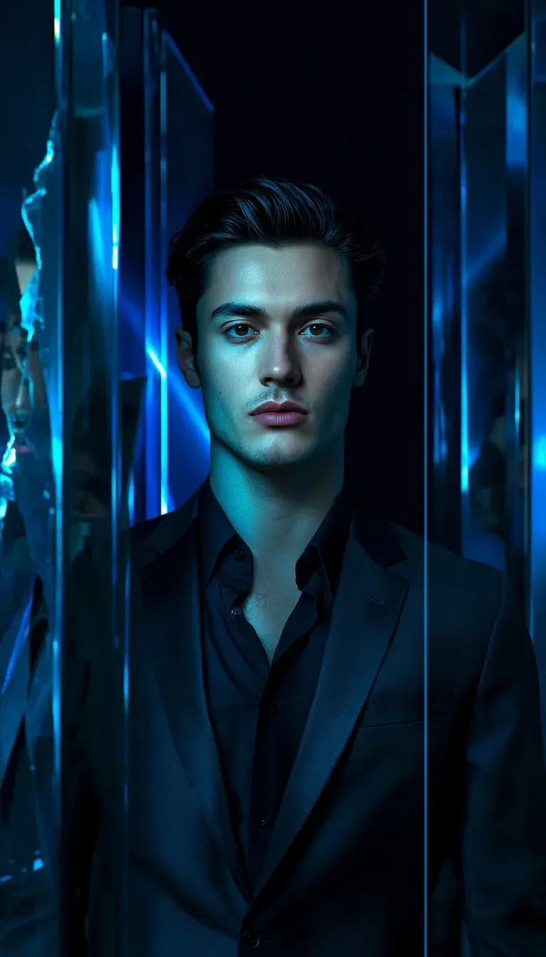 Architectural Light Refractions Transform A Classic Male Portrait Into Futuristic Luxury Fashion Art