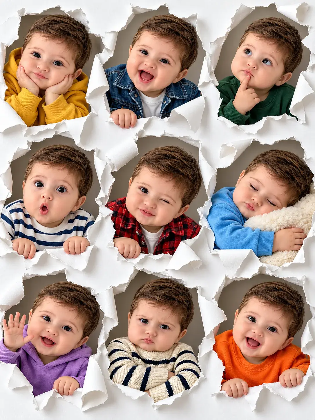 Baby Expression Torn Paper Collage Photo AI Prompt