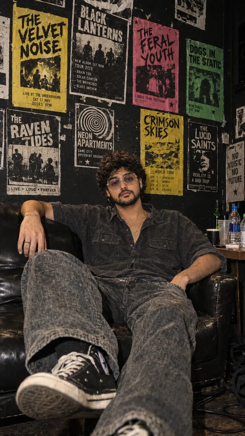 Backstage Rebel On A Leather Couch.