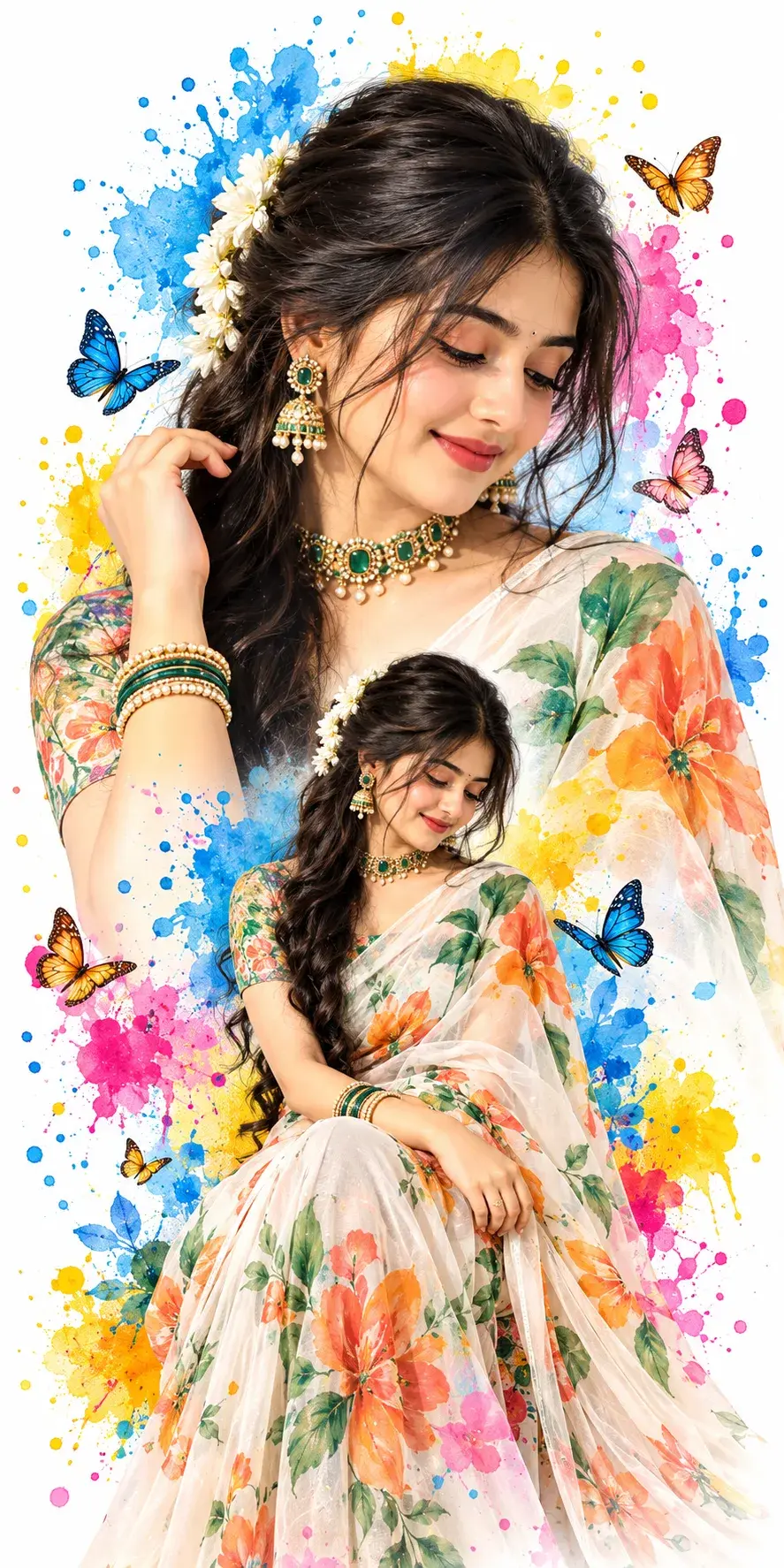 🌸 Beautiful Girl In Floral Saree 😍✨ | AI Photo Editing Shorts