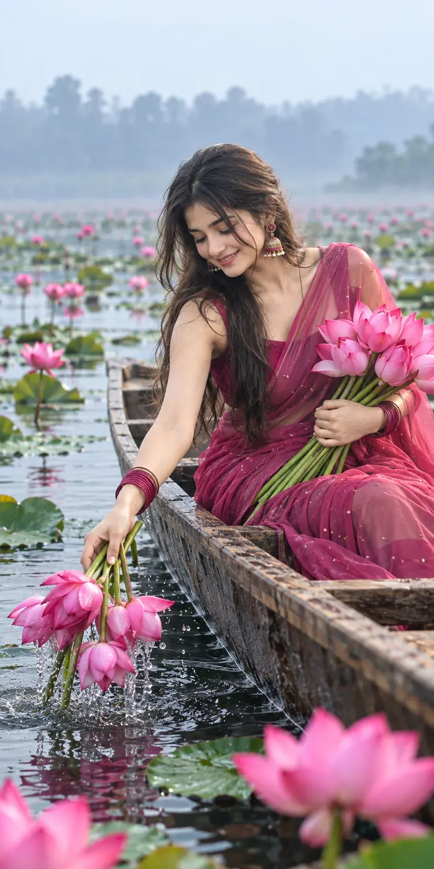 Beautiful Girl Picking Pink Lotuses 🌸😍 | AI Art Shorts