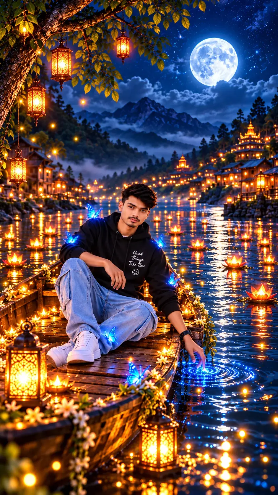 Beautiful Moon Night Lake Image 🤩| Moon Night Boat Beautiful Image