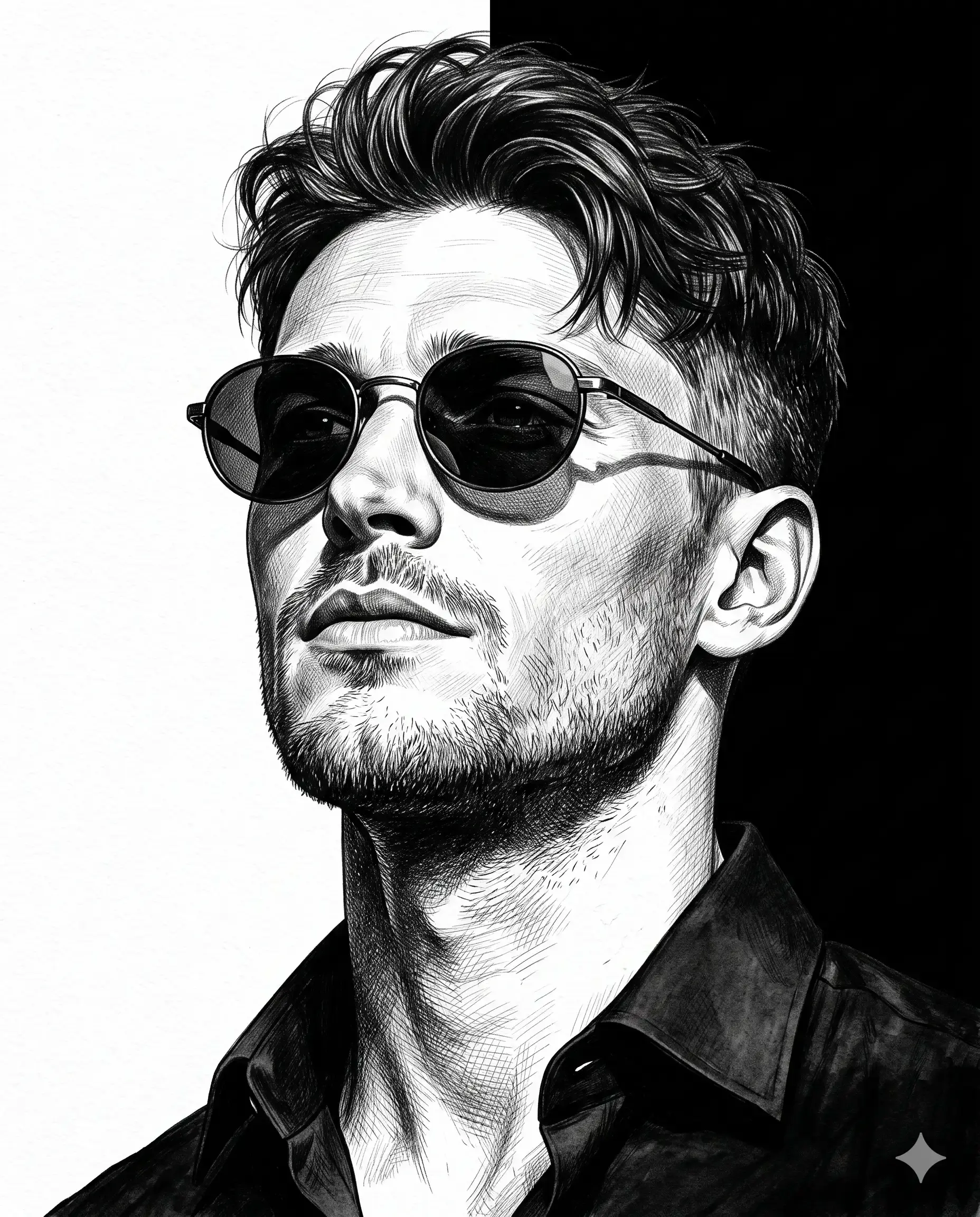 Black & White Artistic Portrait Illustration AI Prompt