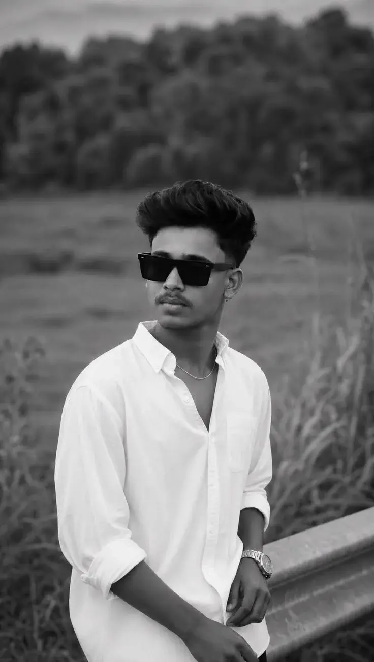 Black And White Boy Portrait In White Shirt | AI Photo Prompt
