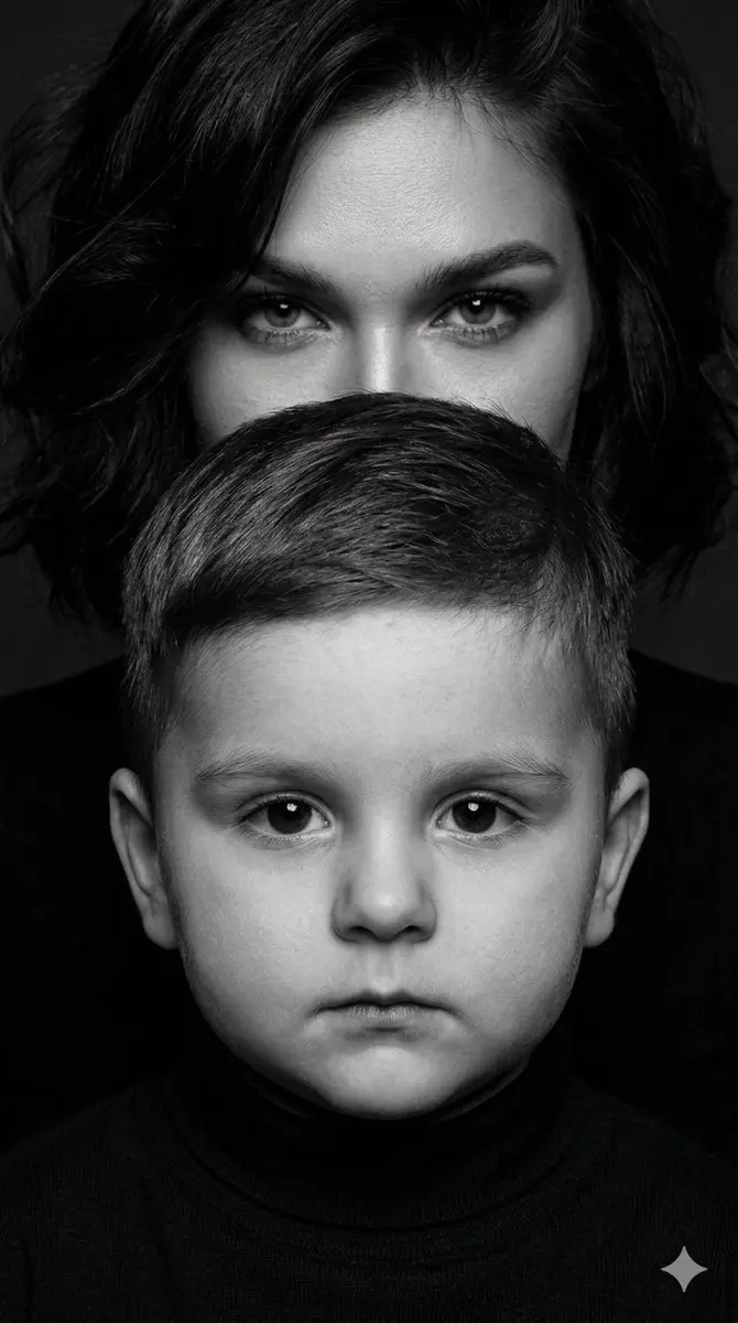 Black And White Mother-Child Studio Portrait