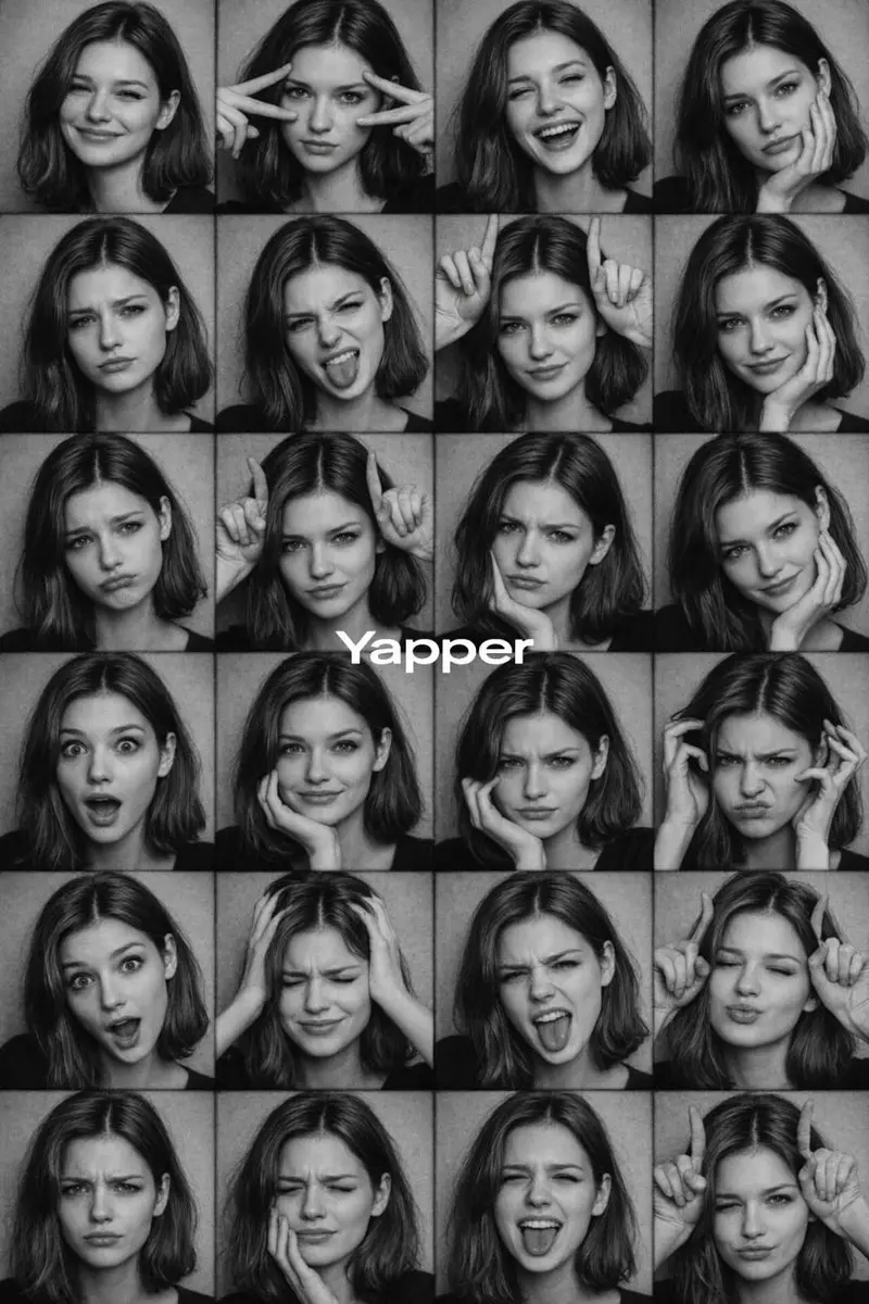 Black-And-White Photobooth Expression Grid