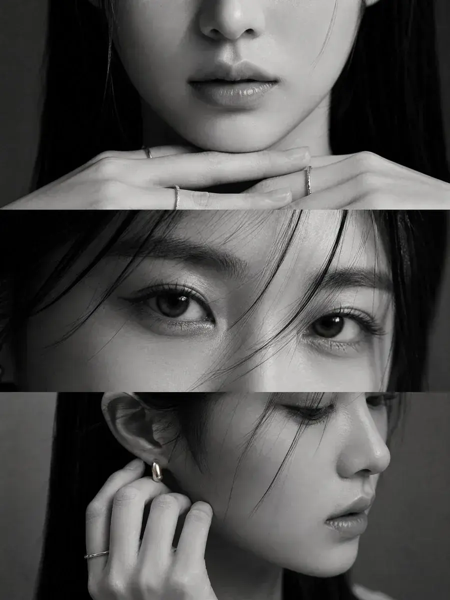 Black & White Portrait Triptych - Elegant Asian Woman