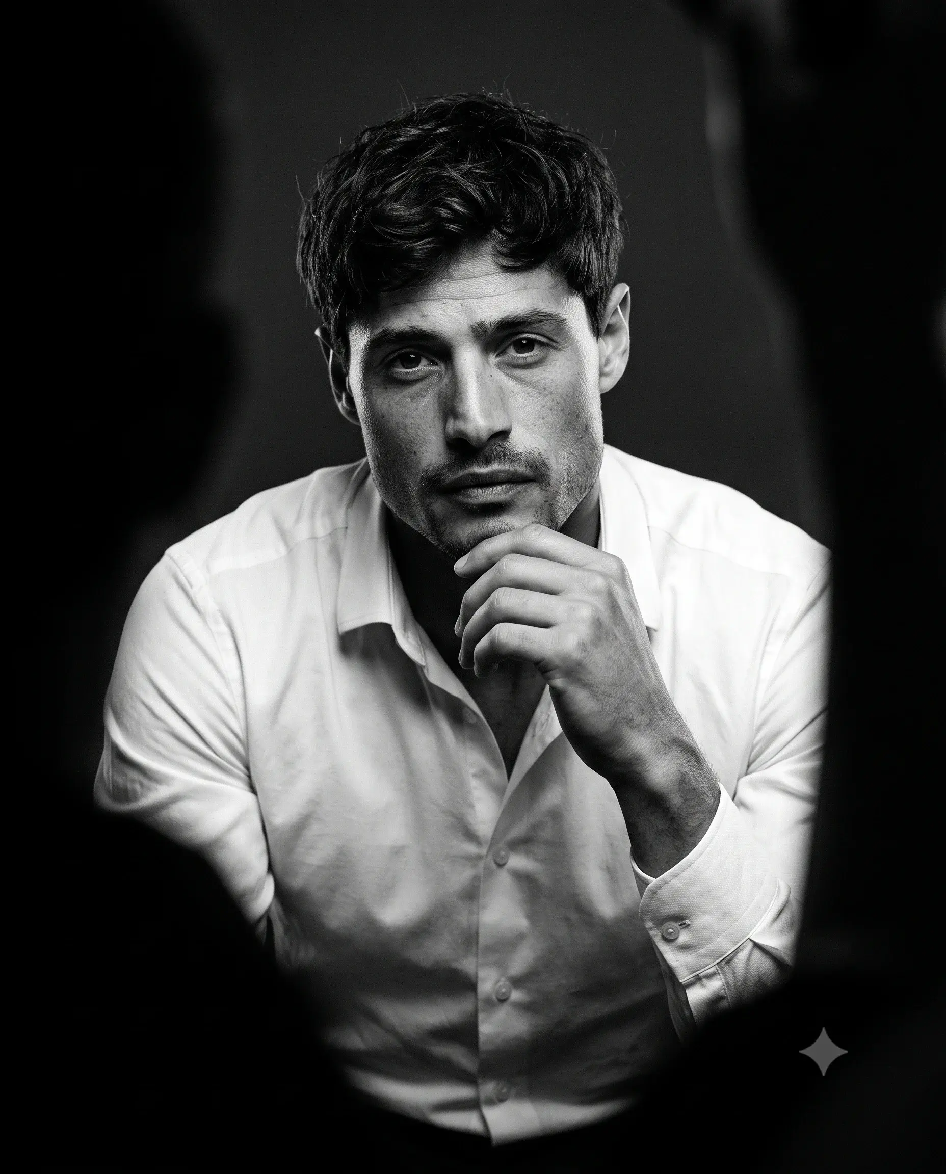 Black And White Thoughtful Man Portrait Prompt