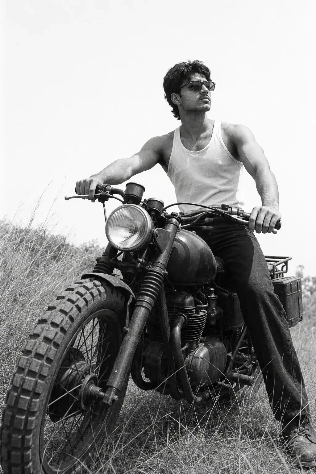 Black & White Vintage Motorcycle Portrait