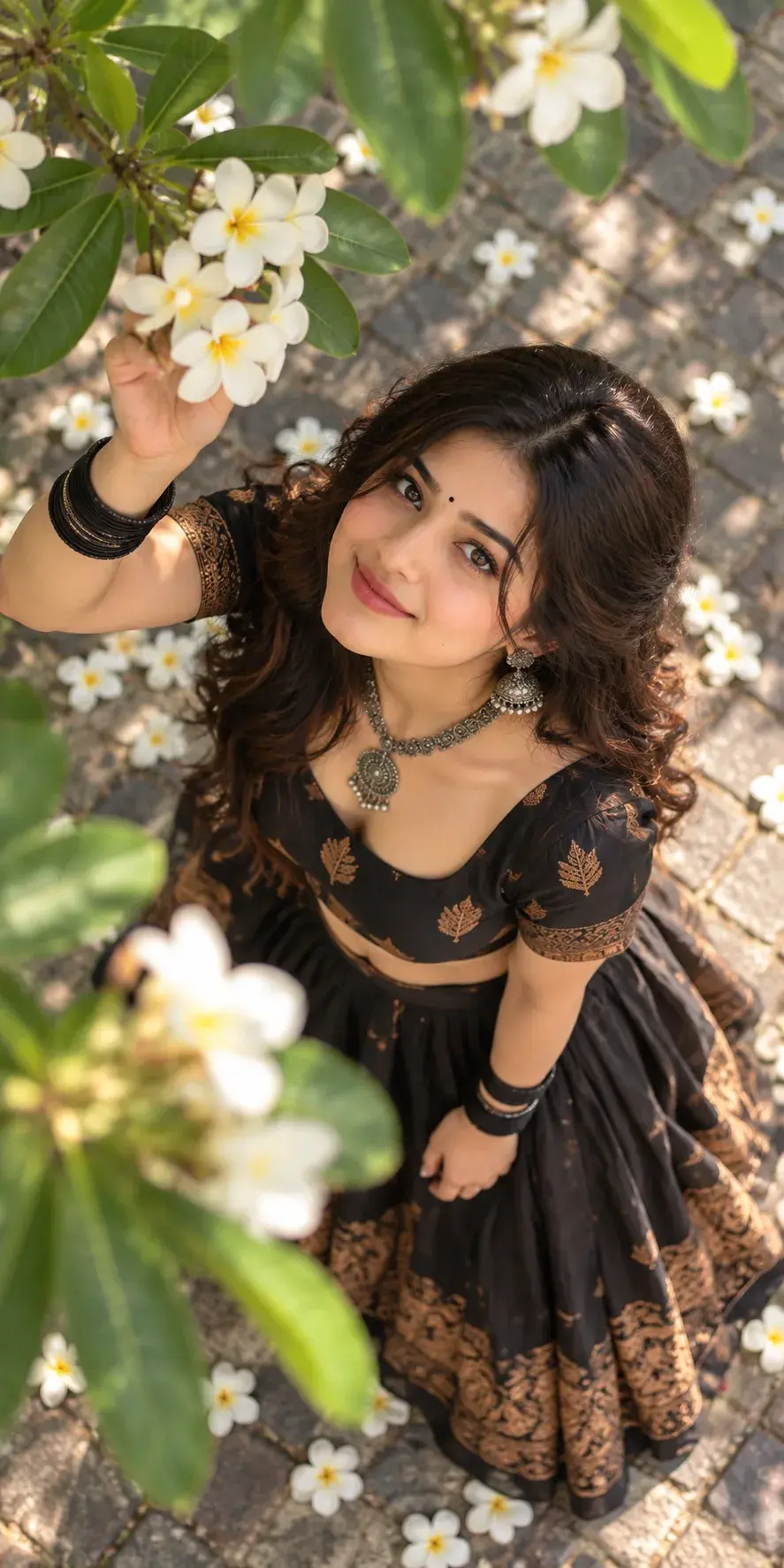 🌸 Black Ethnic Outfit & Plumeria Flowers | Indian Fashion Aesthetic