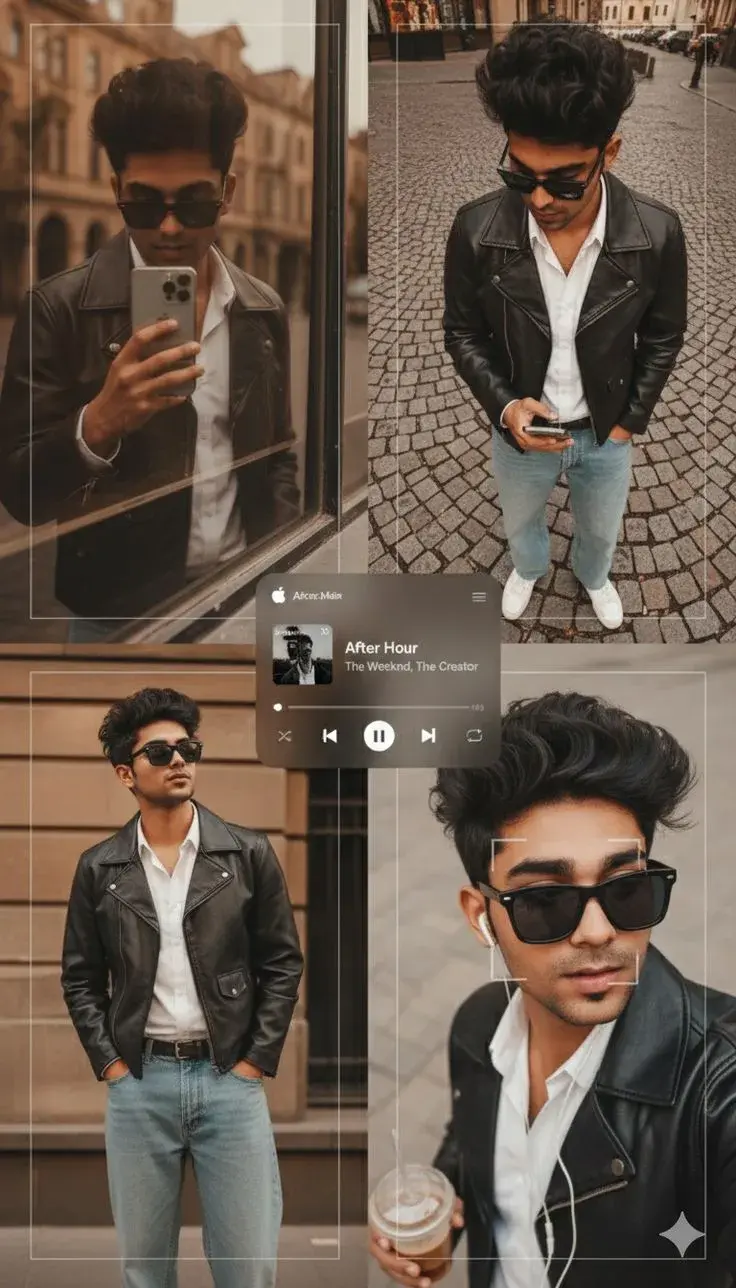 Black Leather Jacket Boy Photo Collage 🖤📸✨
