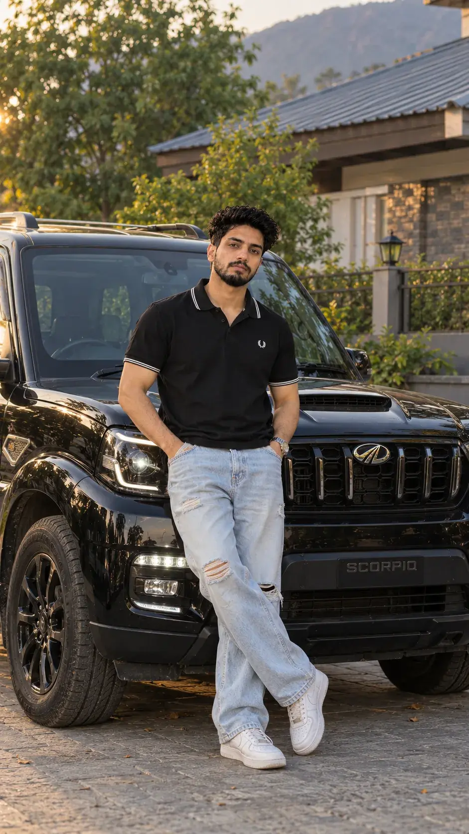 Black Mahindra Scorpio Photoshoot | Stylish Men’s Casual Outfit