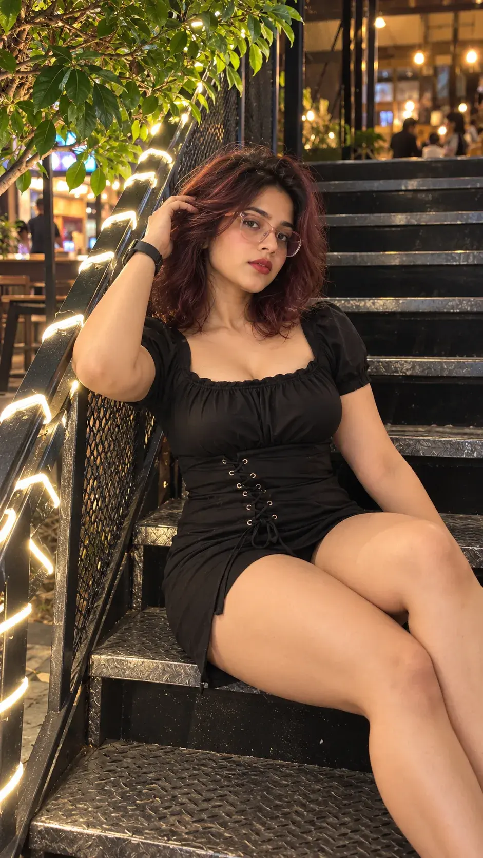 Black Mini Dress & Glasses | Aesthetic Nighttime Fashion Photoshoot