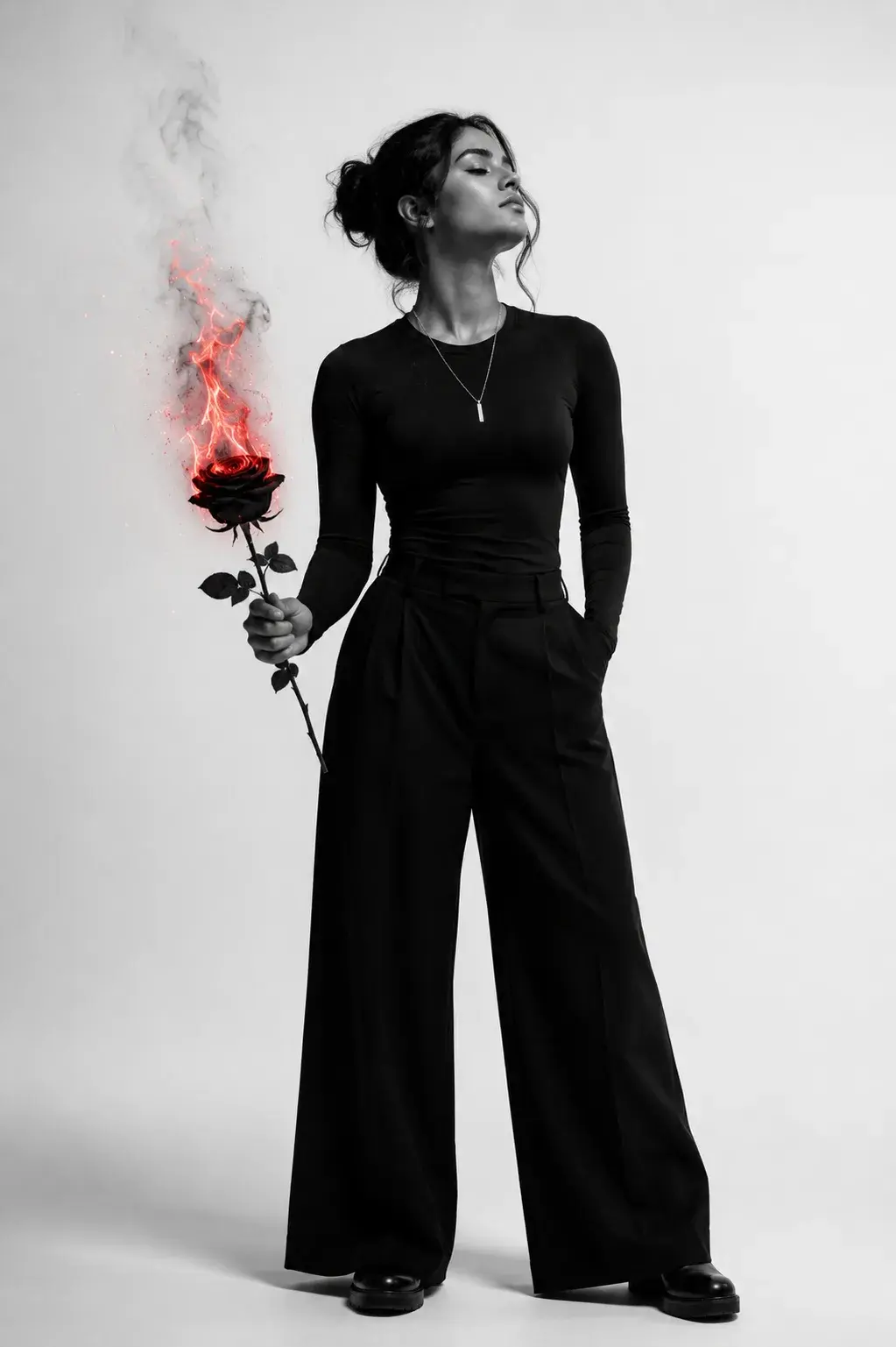 Black Rose Flame Portrait AI Prompt