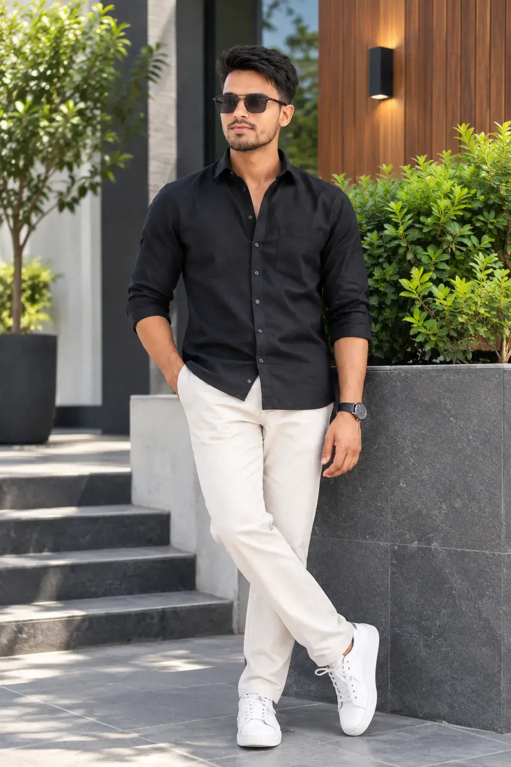 Black Shirt & Cream Pants 🖤🤍 | Elegant Men’s Fashion Look