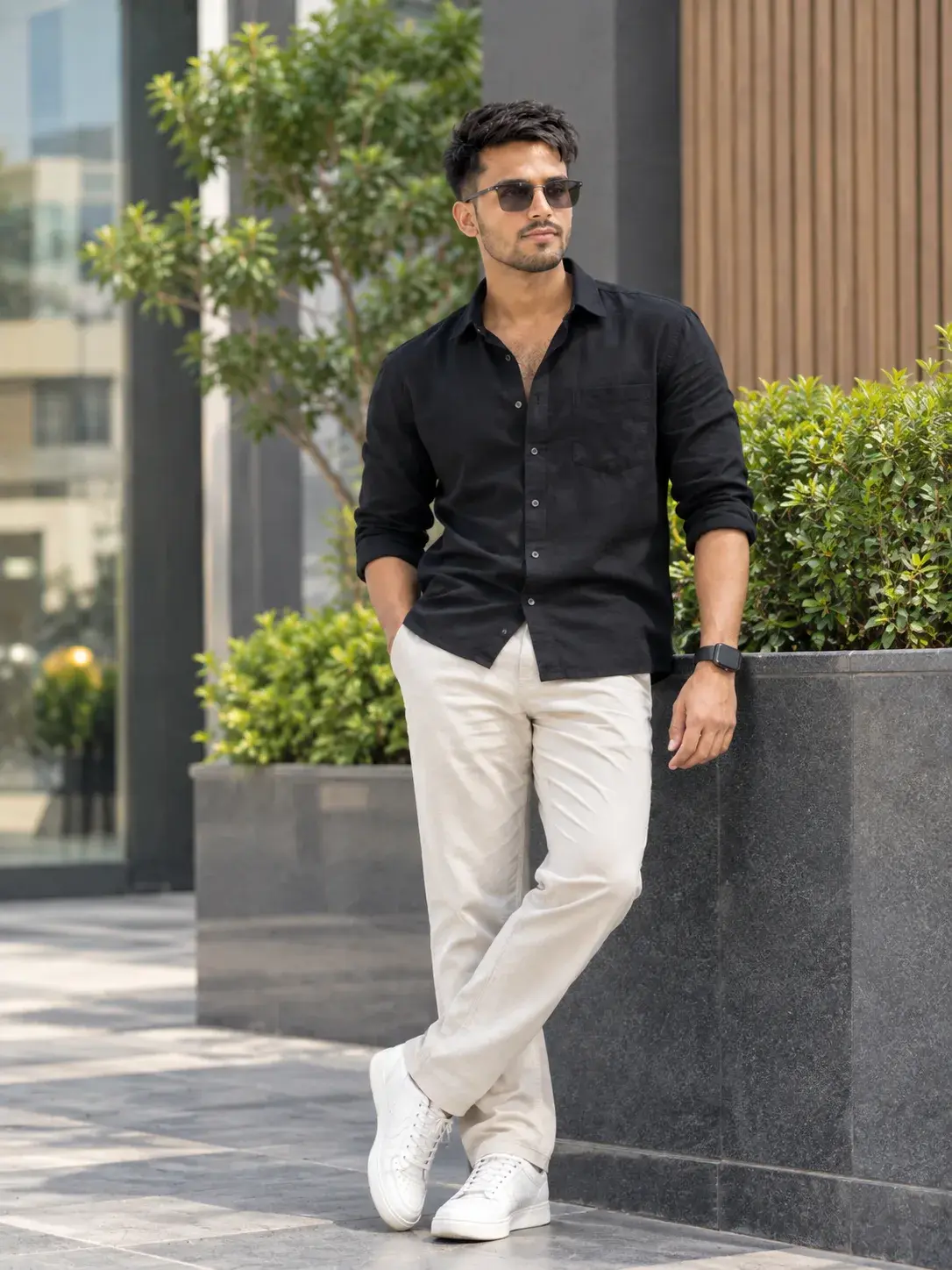 Black Shirt & Cream Pants 🤍🖤 | Modern Luxury Street Style