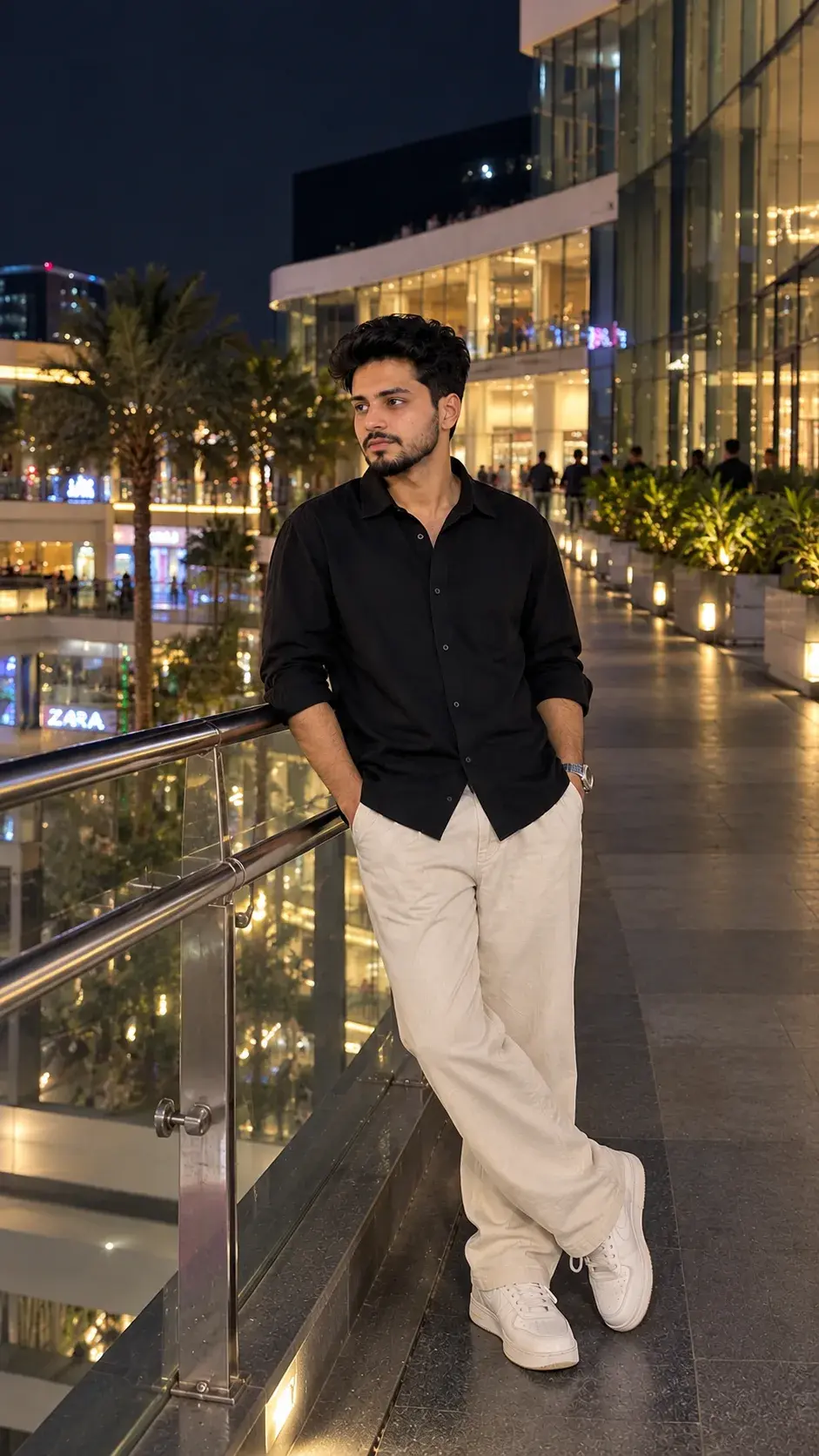 Black Shirt & White Trousers Night Photoshoot | Men's Fashion