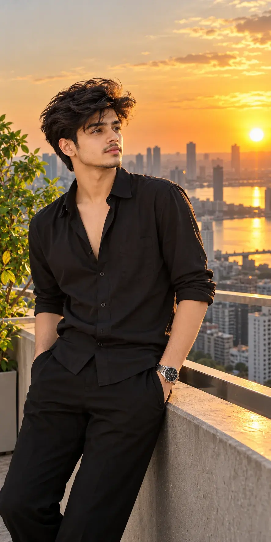 Black Shirt Boy Aesthetic 🖤 | Golden Hour AI Portrait Photography