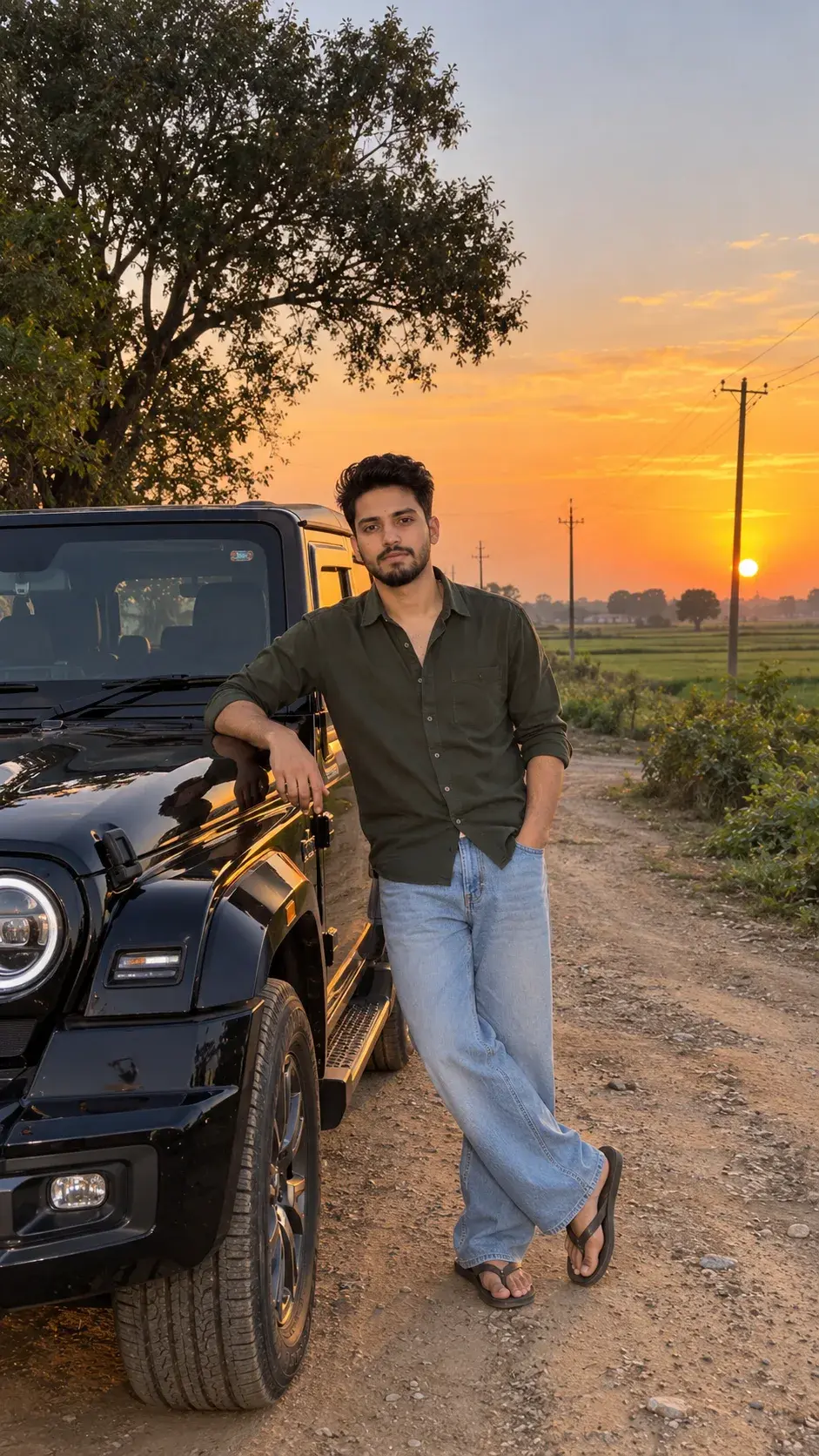 Black Suv Sunset Photoshoot | Stylish Men’s Rural Fashion Portrait