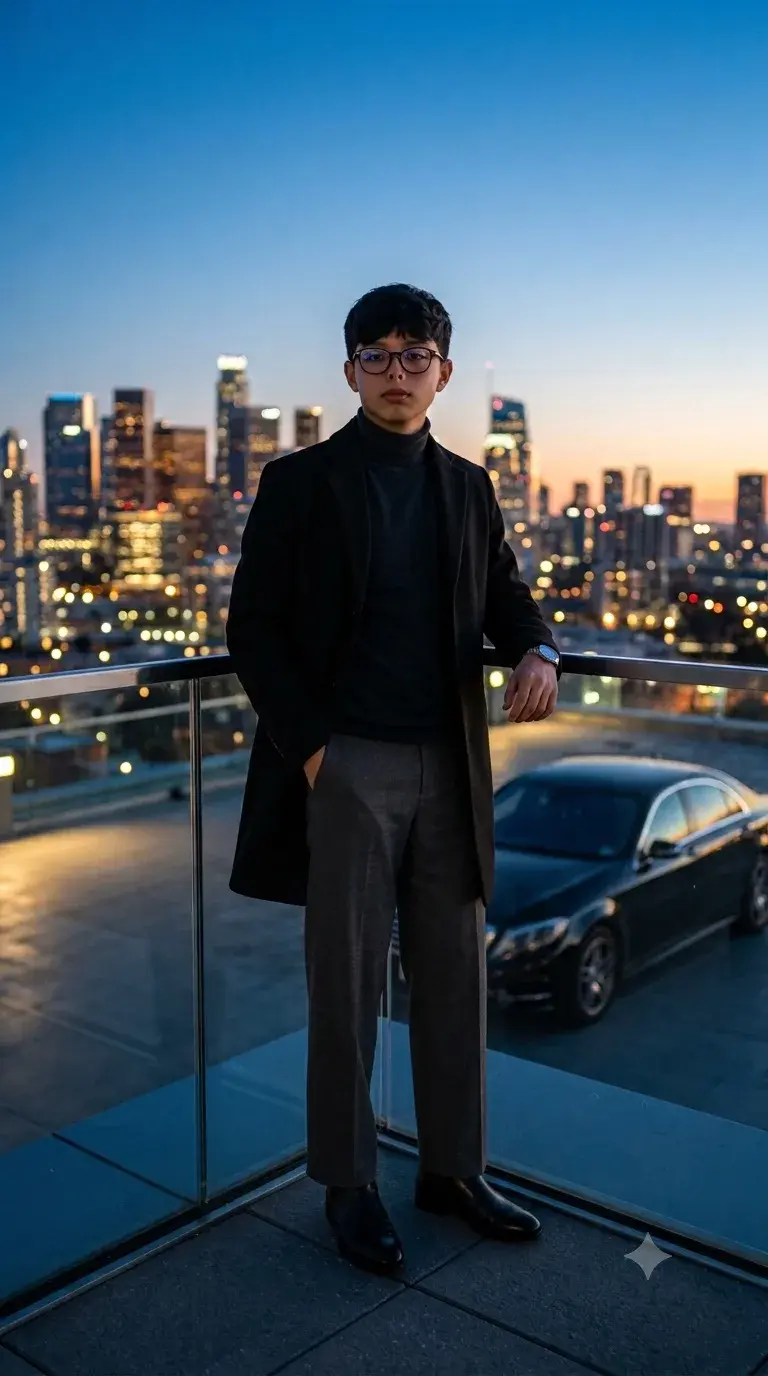 Blue Hour Billionaire Look: Realistic Rooftop Photo