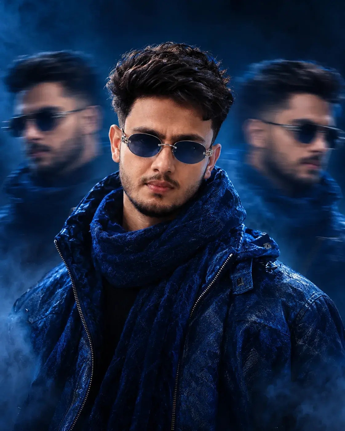 Blue Phantom — Cinematic Double-Exposure Portrait