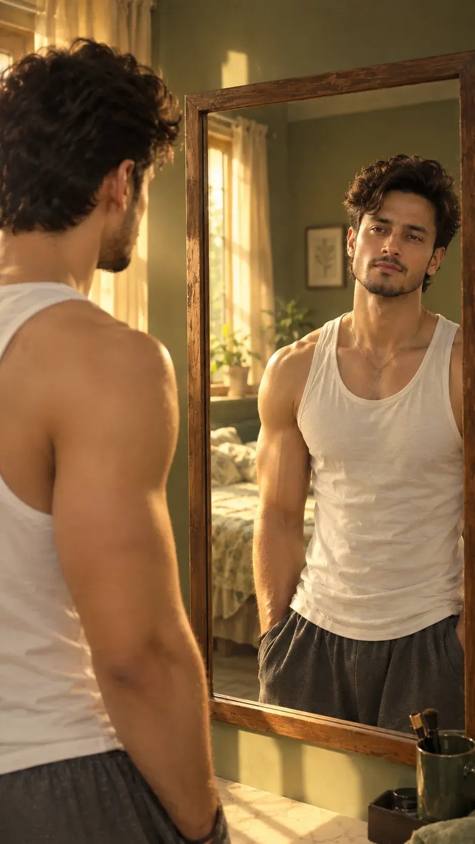Bollywood Hero Mirror Portrait — Golden Hour Aesthetic 🔥
